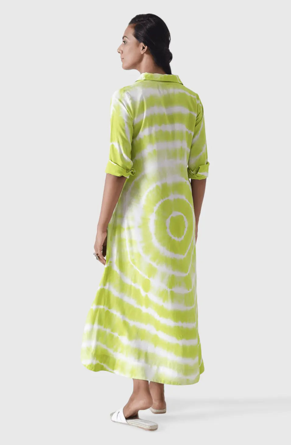 VINESSA Lime Circle Tie Dye High Low Shirt Dress Mala Singh