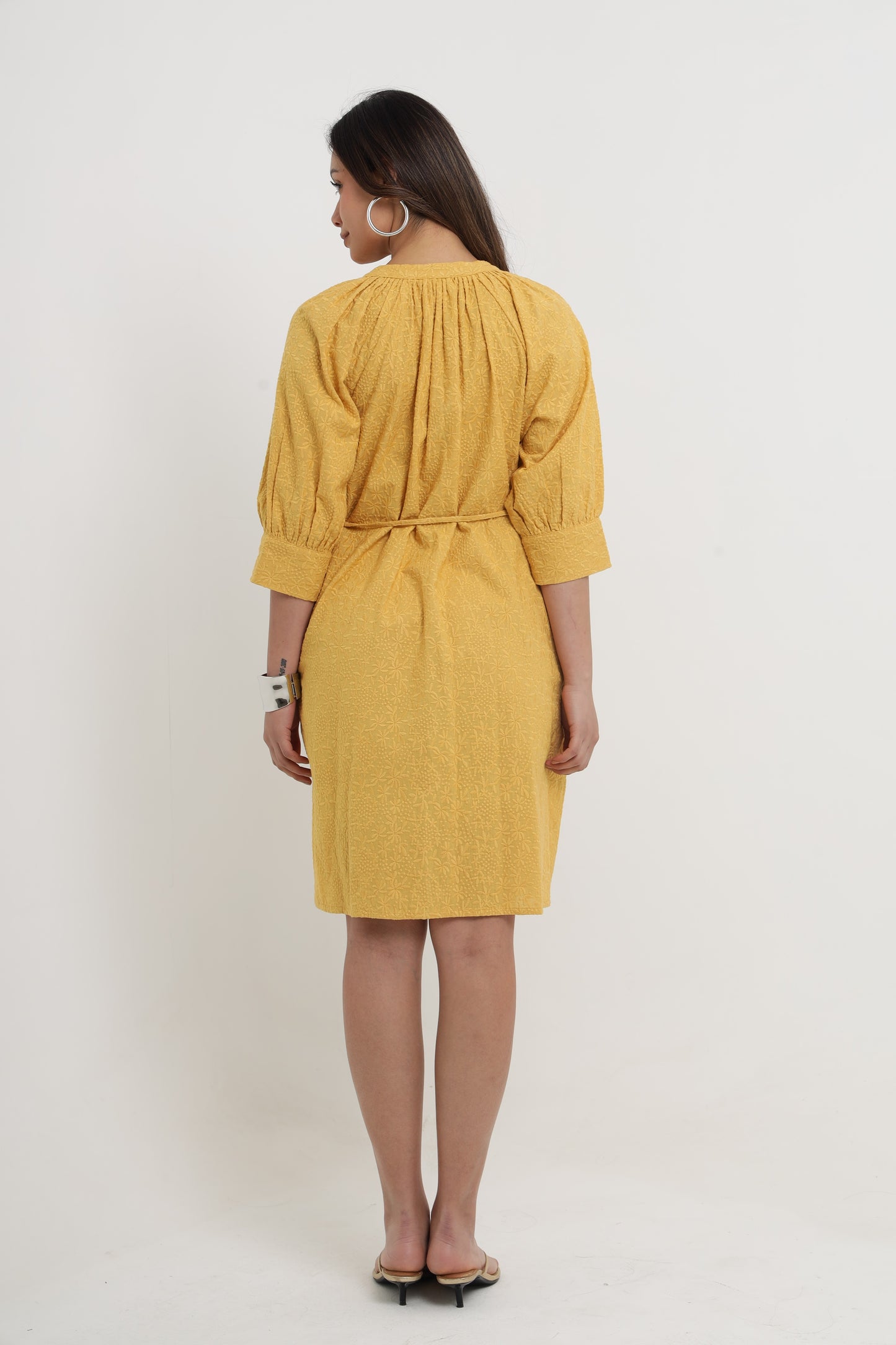 KEYA OCHRE EMBROIDERED DRESS Mala Singh