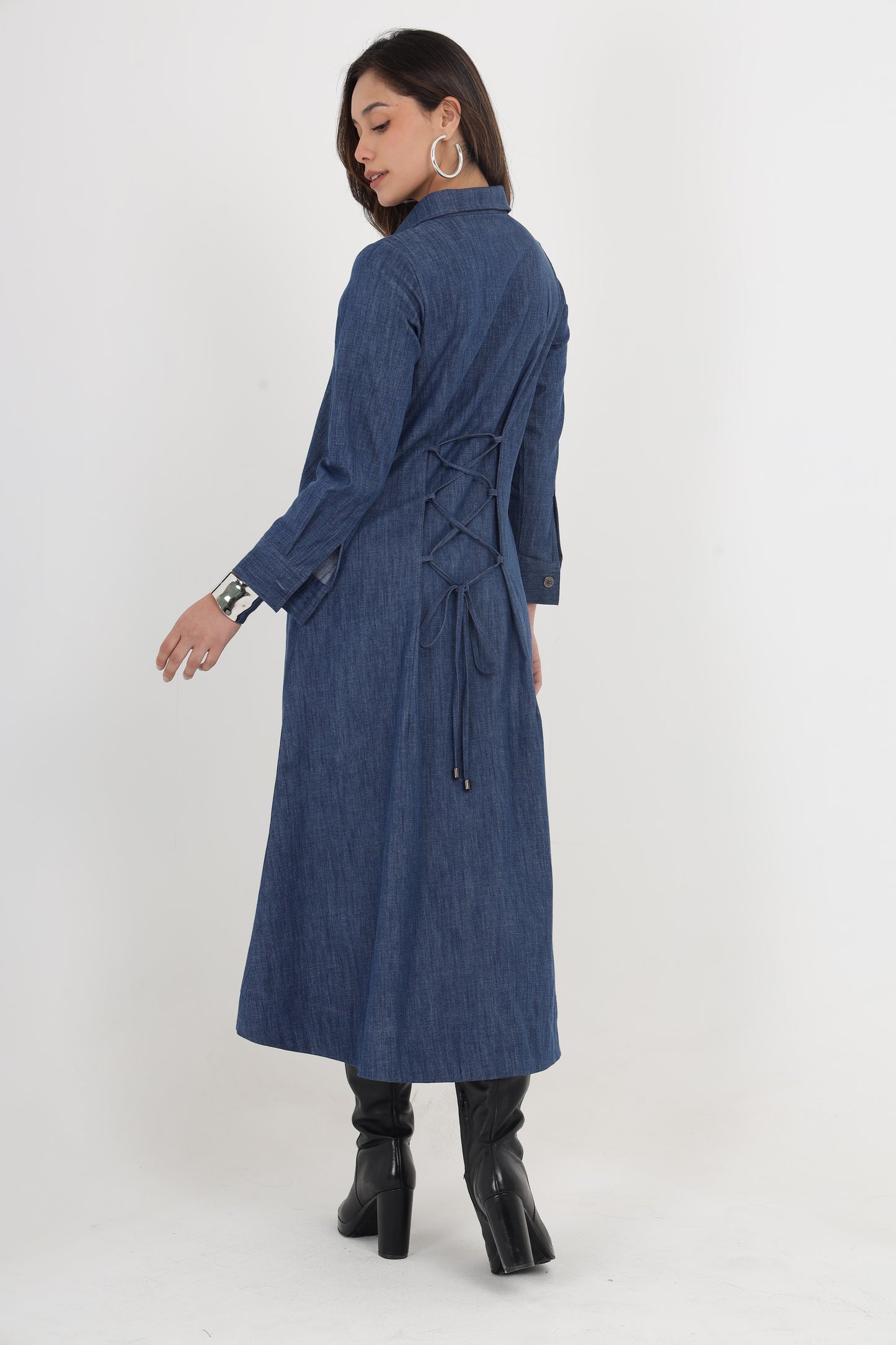THEA DENIM BACK-TIE DRESS Mala Singh