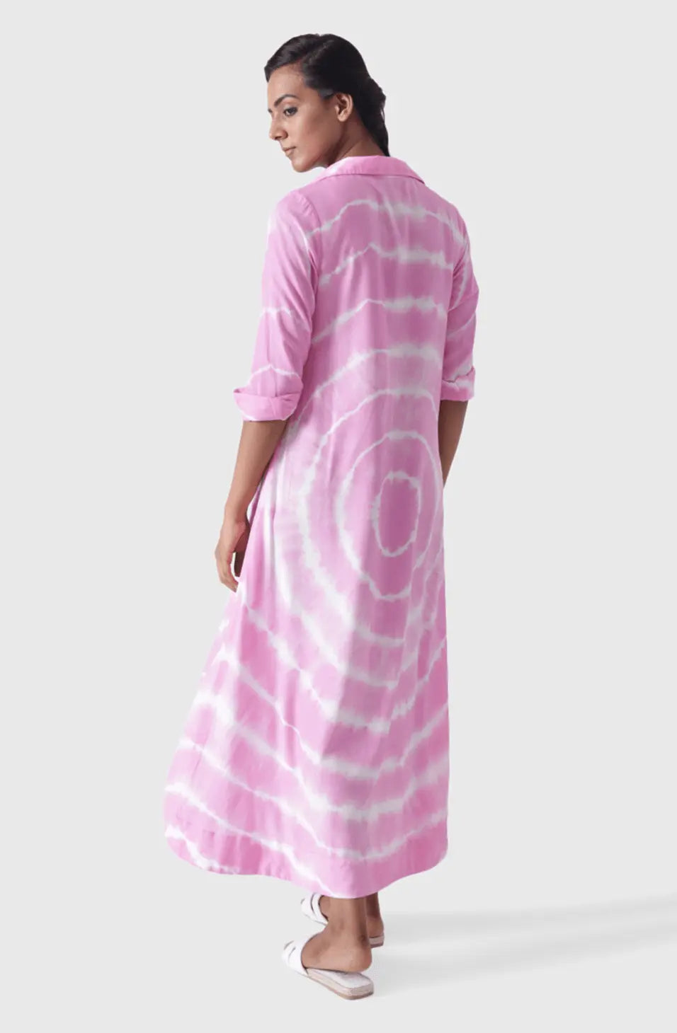 VINESSA Pink Circle Tie Dye High Low Shirt Dress Mala Singh