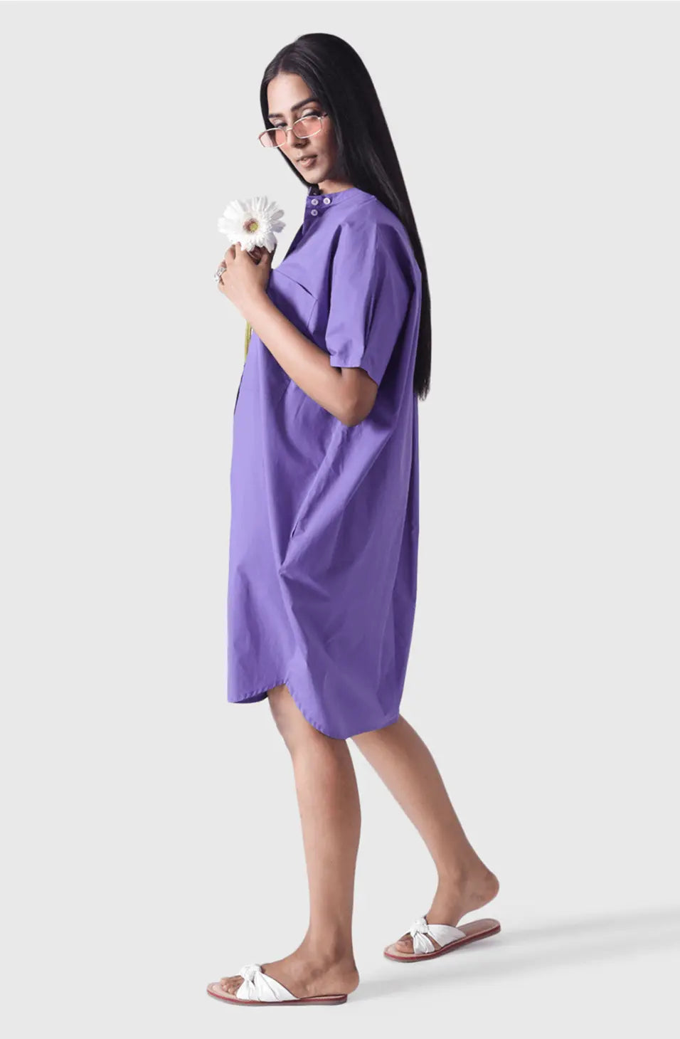 MALIBU Purple Balloon Shirt Dress Mala Singh