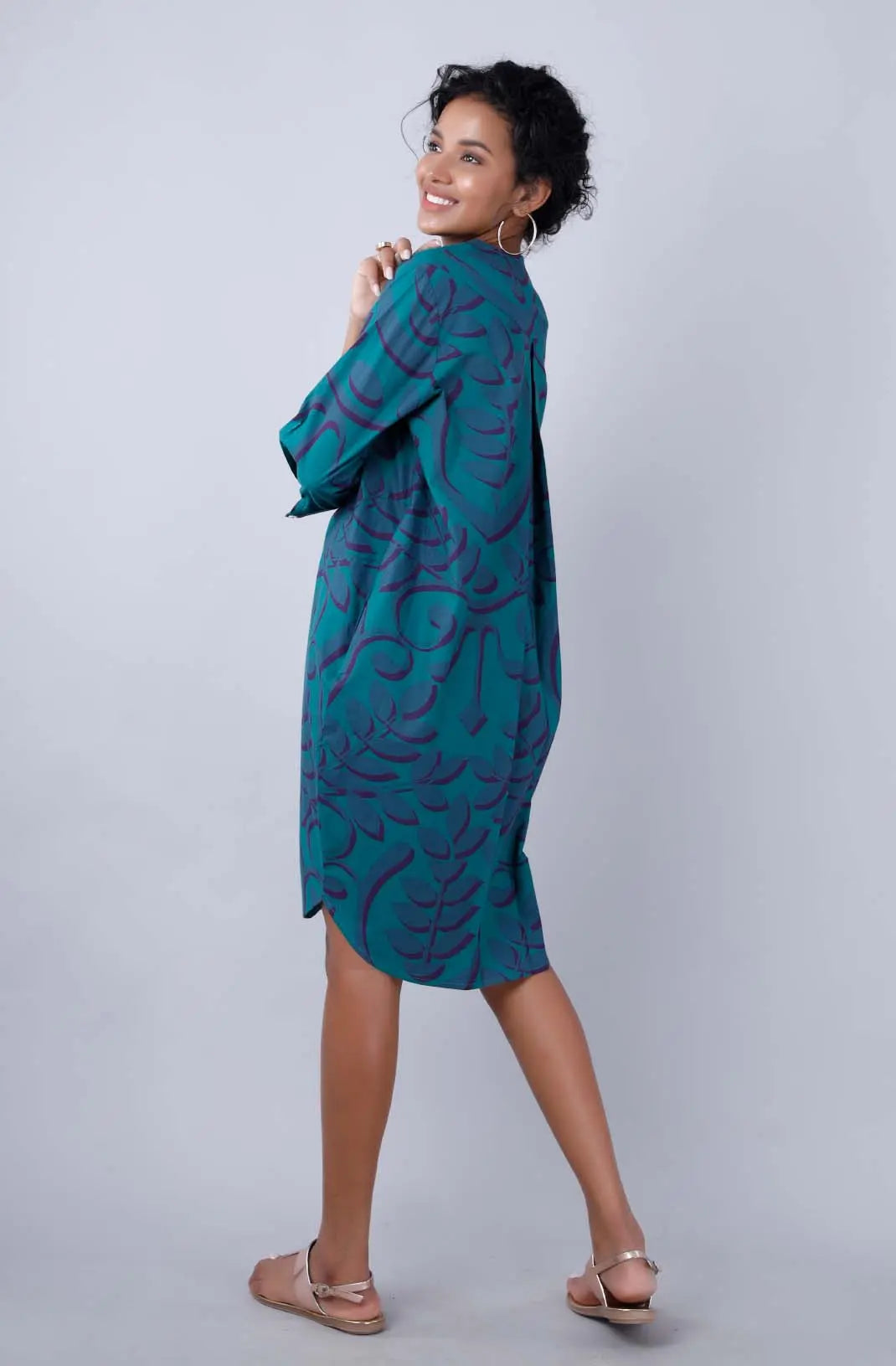 MONACO Teal Tapestry Print Shirt Dress Mala Singh