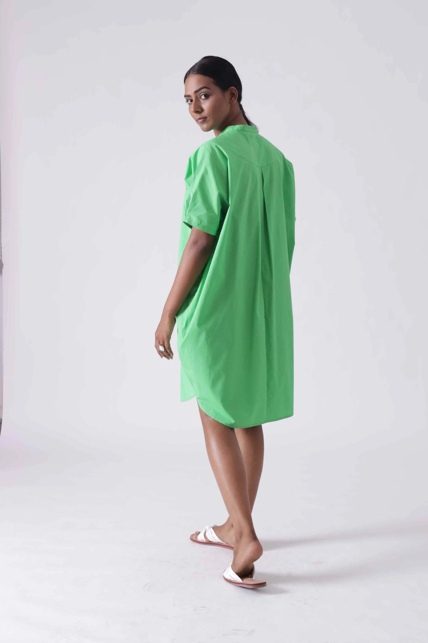 MALIBU Apple Green Balloon Shirt Dress Mala Singh