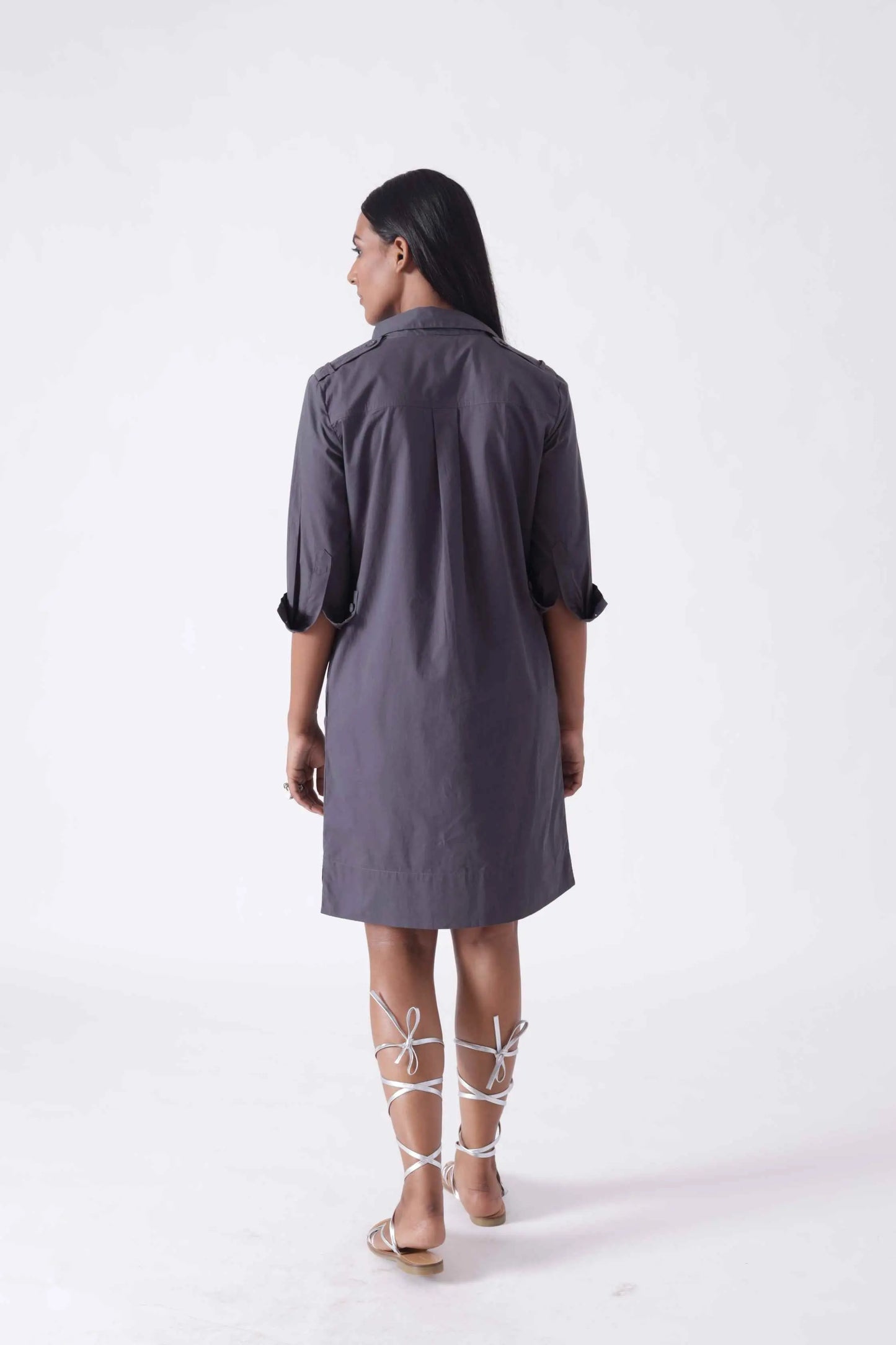LILLE Grey Midi Shirt Dress Mala Singh