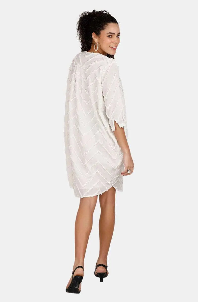 Monaco White Chevron Embroidery Dress Mala Singh