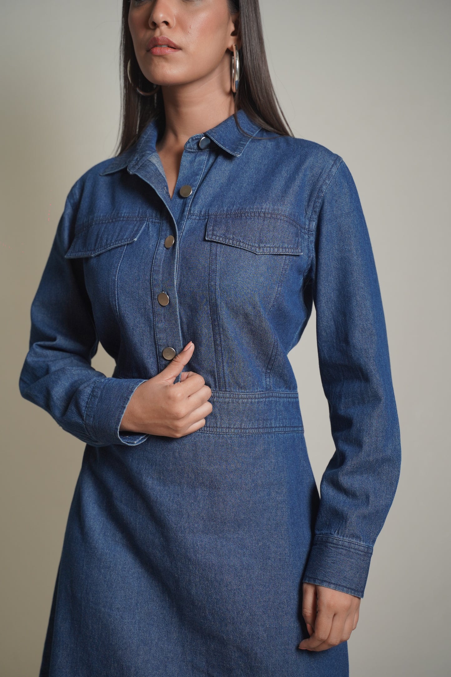 Kendall Dark Blue Denim Shirt Dress Mala Singh