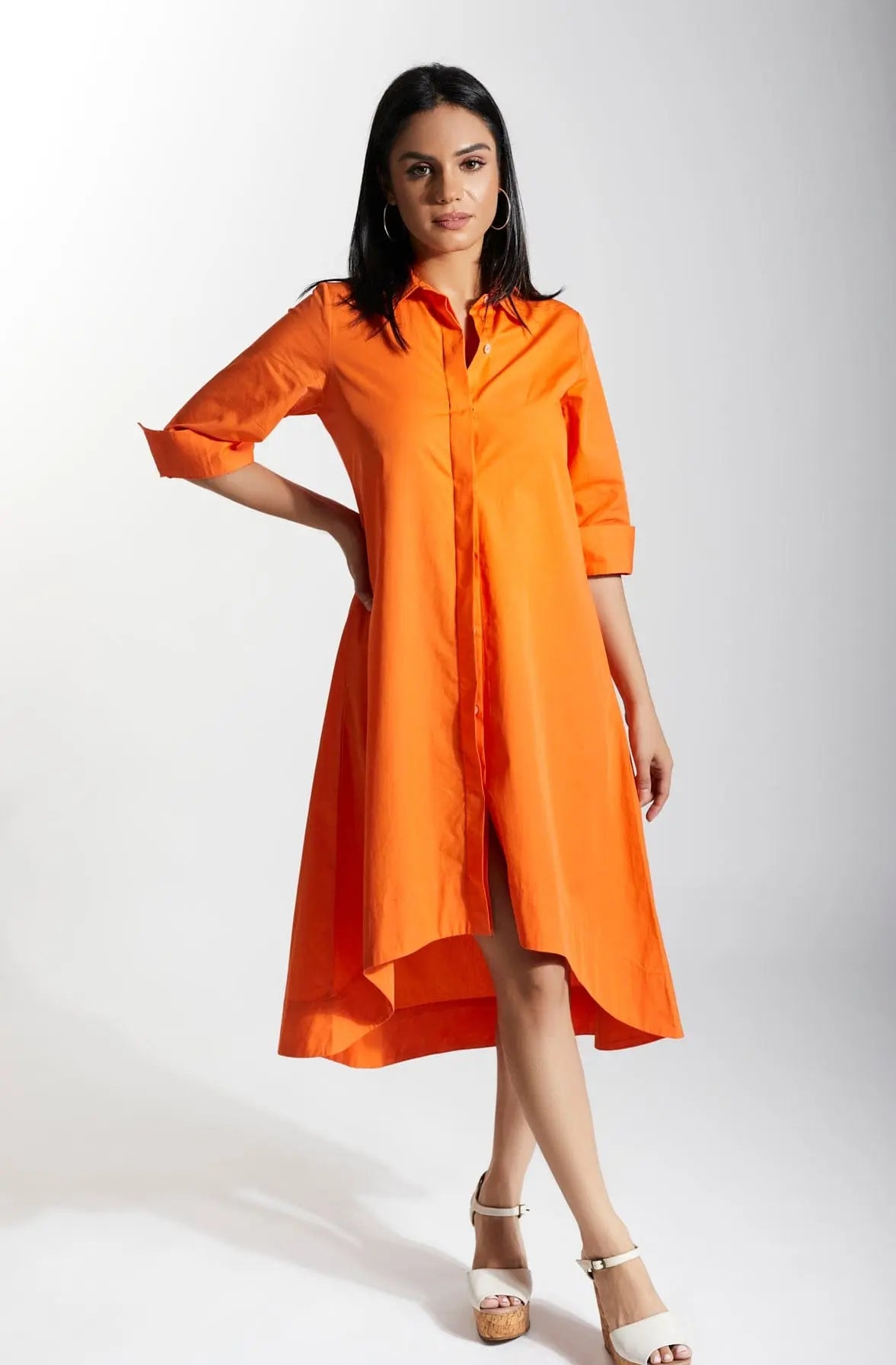 MELODY Orange Shirt Dress Mala Singh
