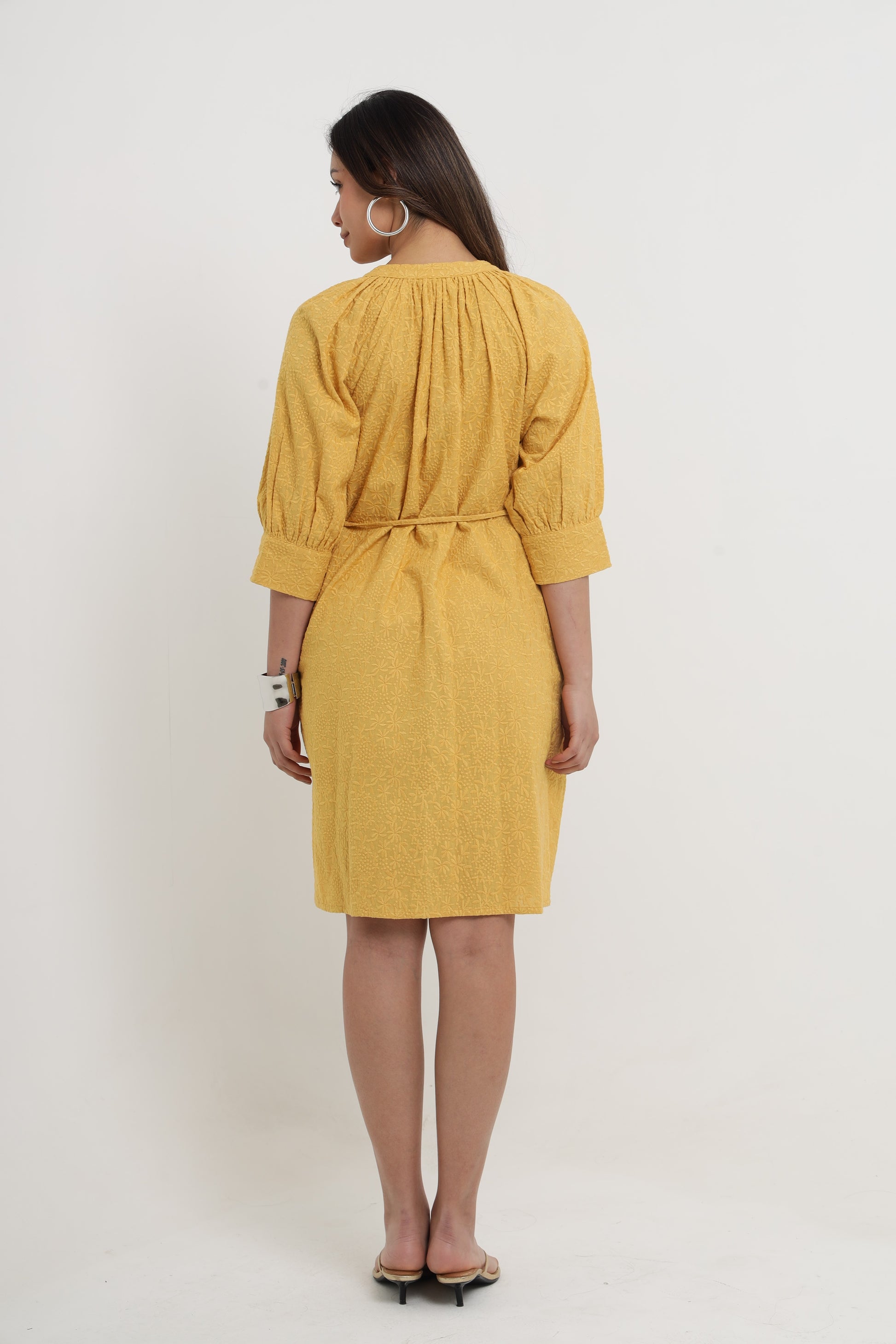 KEYA OCHRE EMBROIDERED DRESS Mala Singh