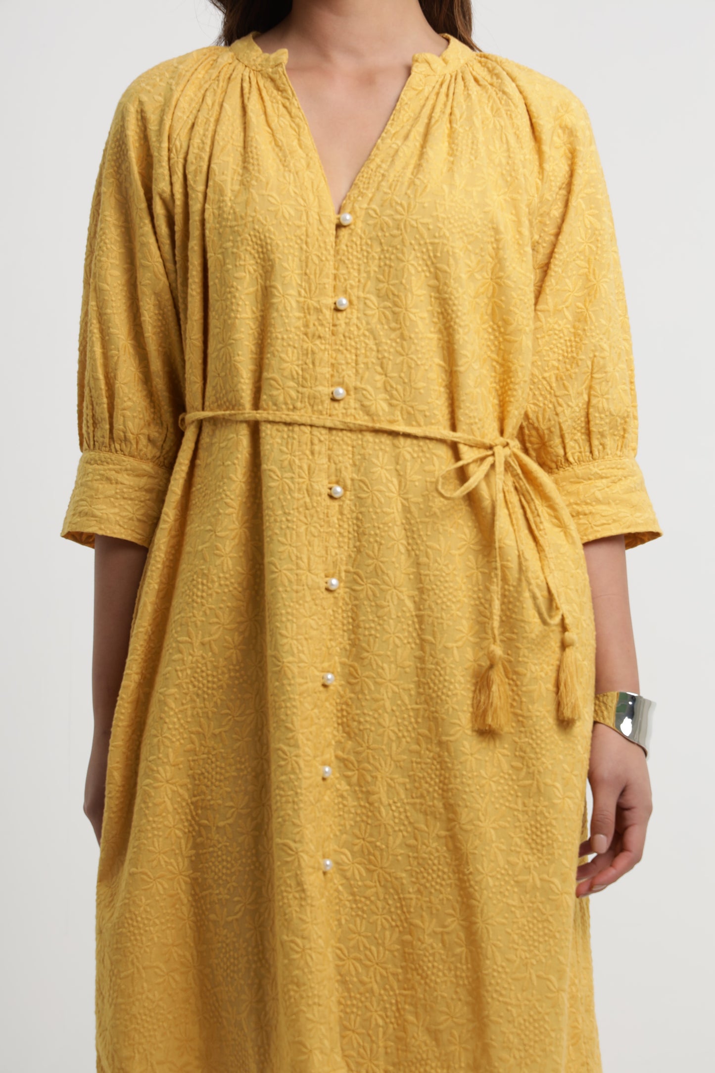 KEYA OCHRE EMBROIDERED DRESS Mala Singh