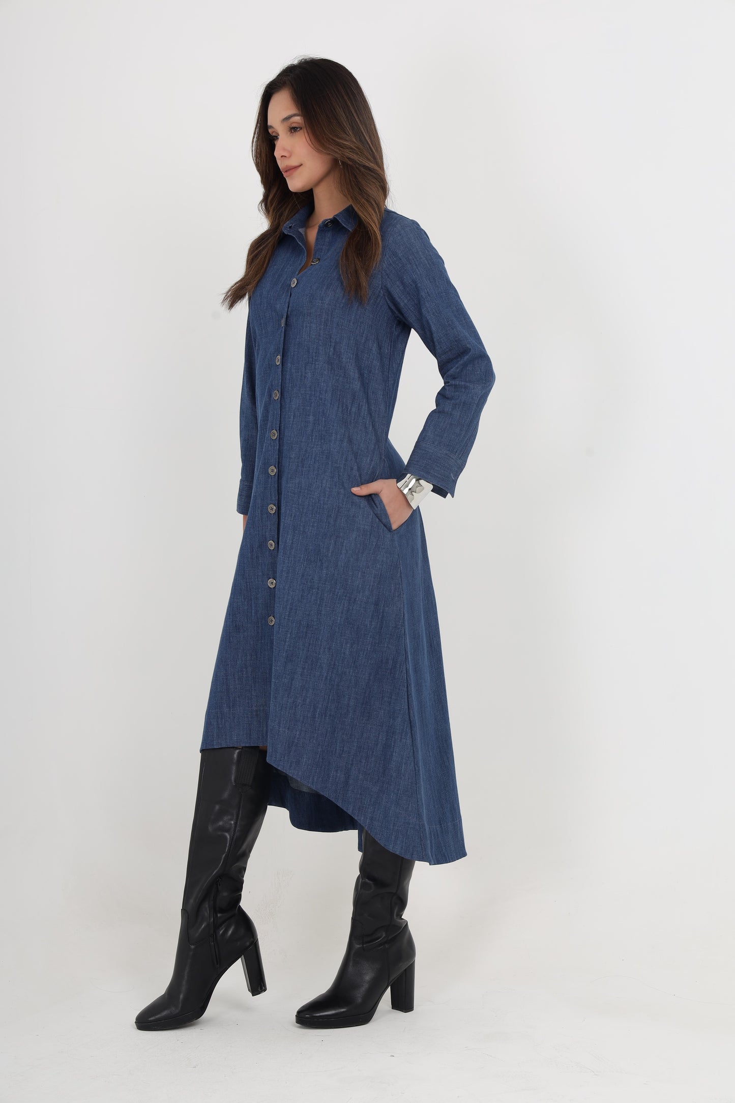 THEA DENIM BACK-TIE DRESS Mala Singh