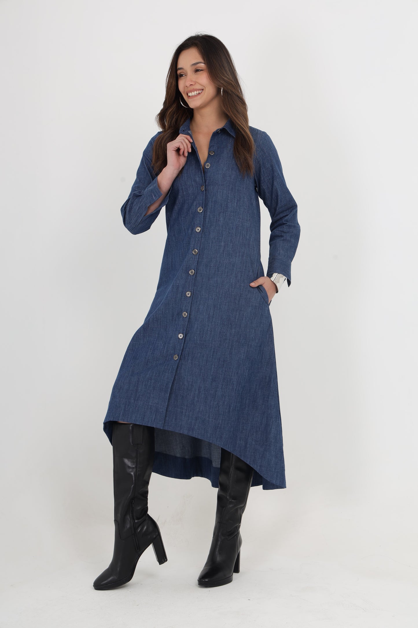 THEA DENIM BACK-TIE DRESS Mala Singh