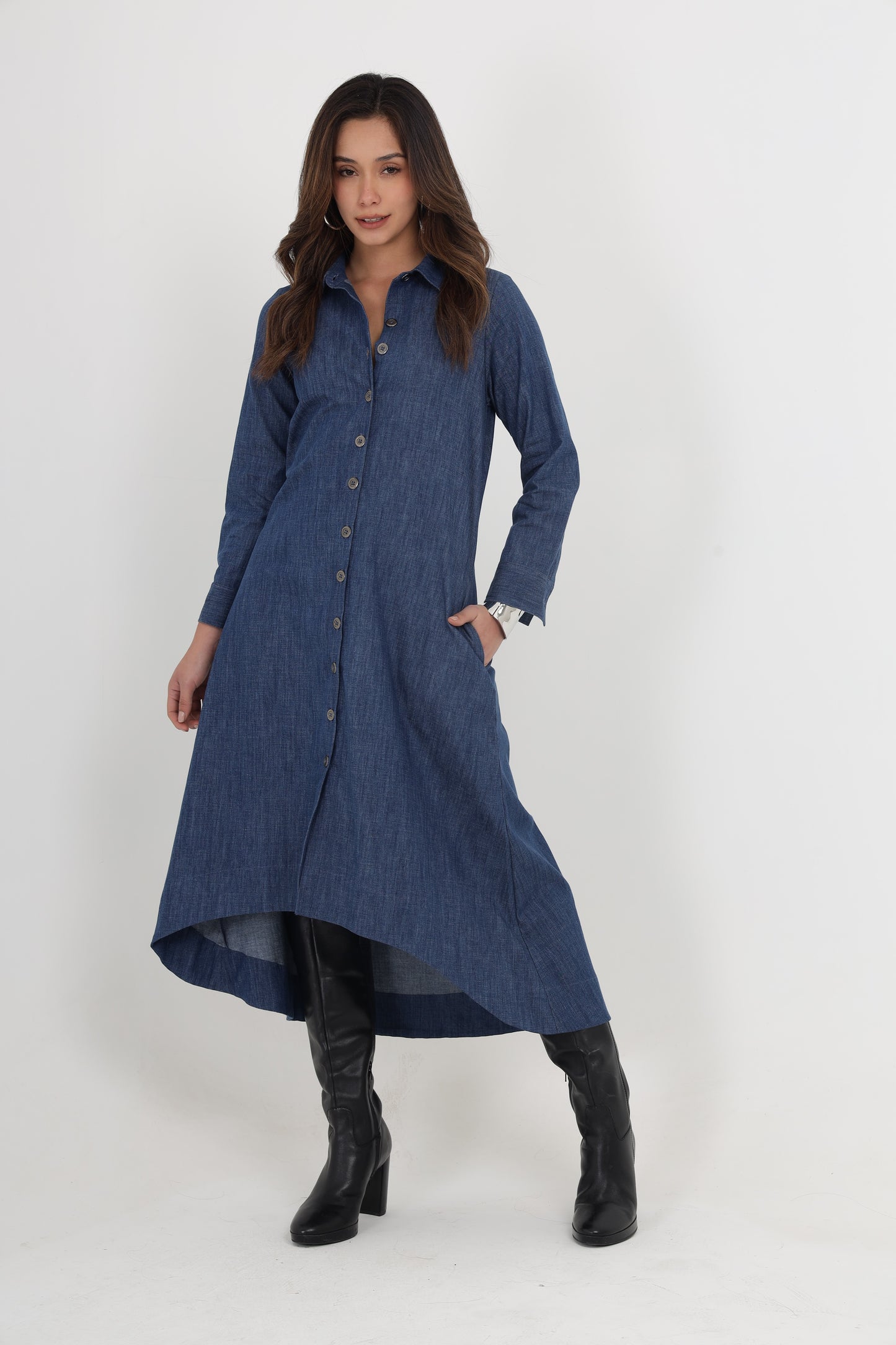 THEA DENIM BACK-TIE DRESS Mala Singh