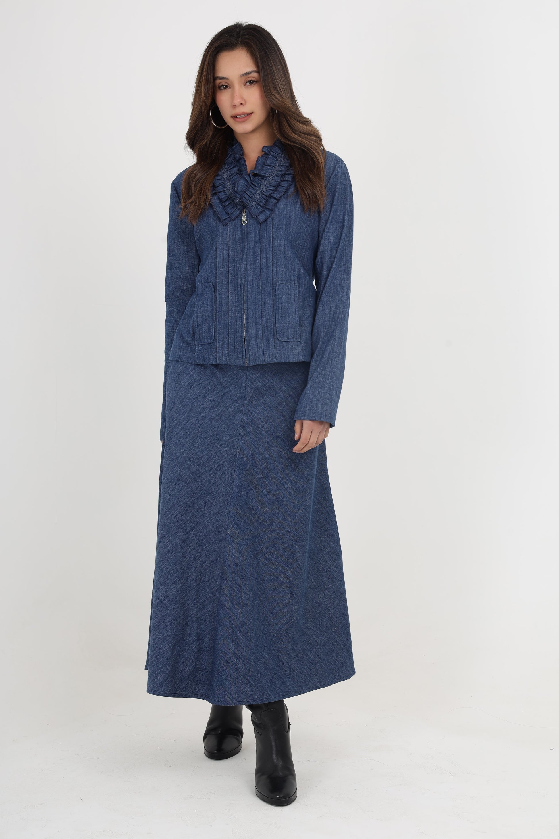 GLORIA DENIM JACKET WITH TIA DENIM SKIRT Mala Singh