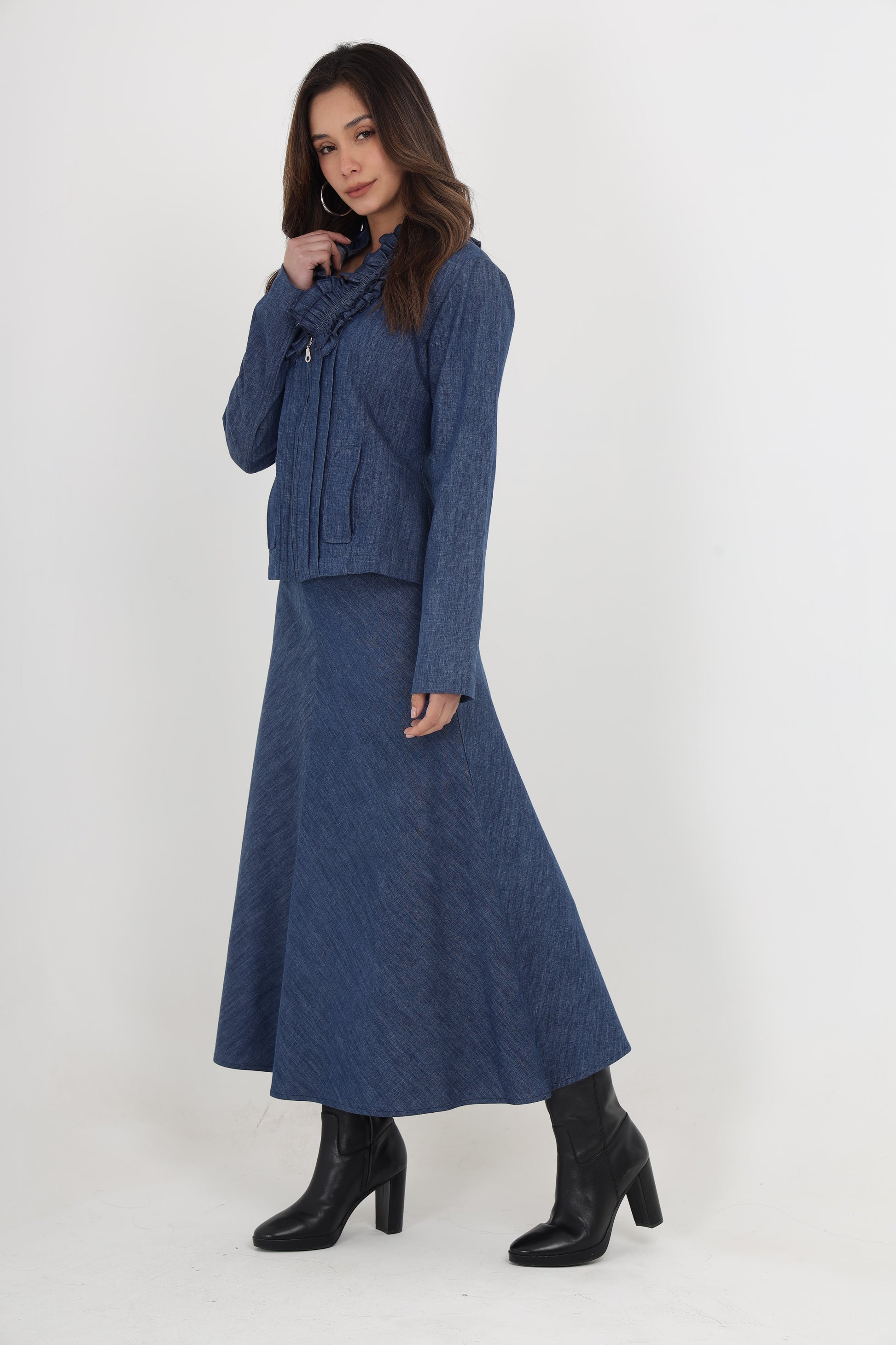 GLORIA DENIM JACKET WITH TIA DENIM SKIRT Mala Singh