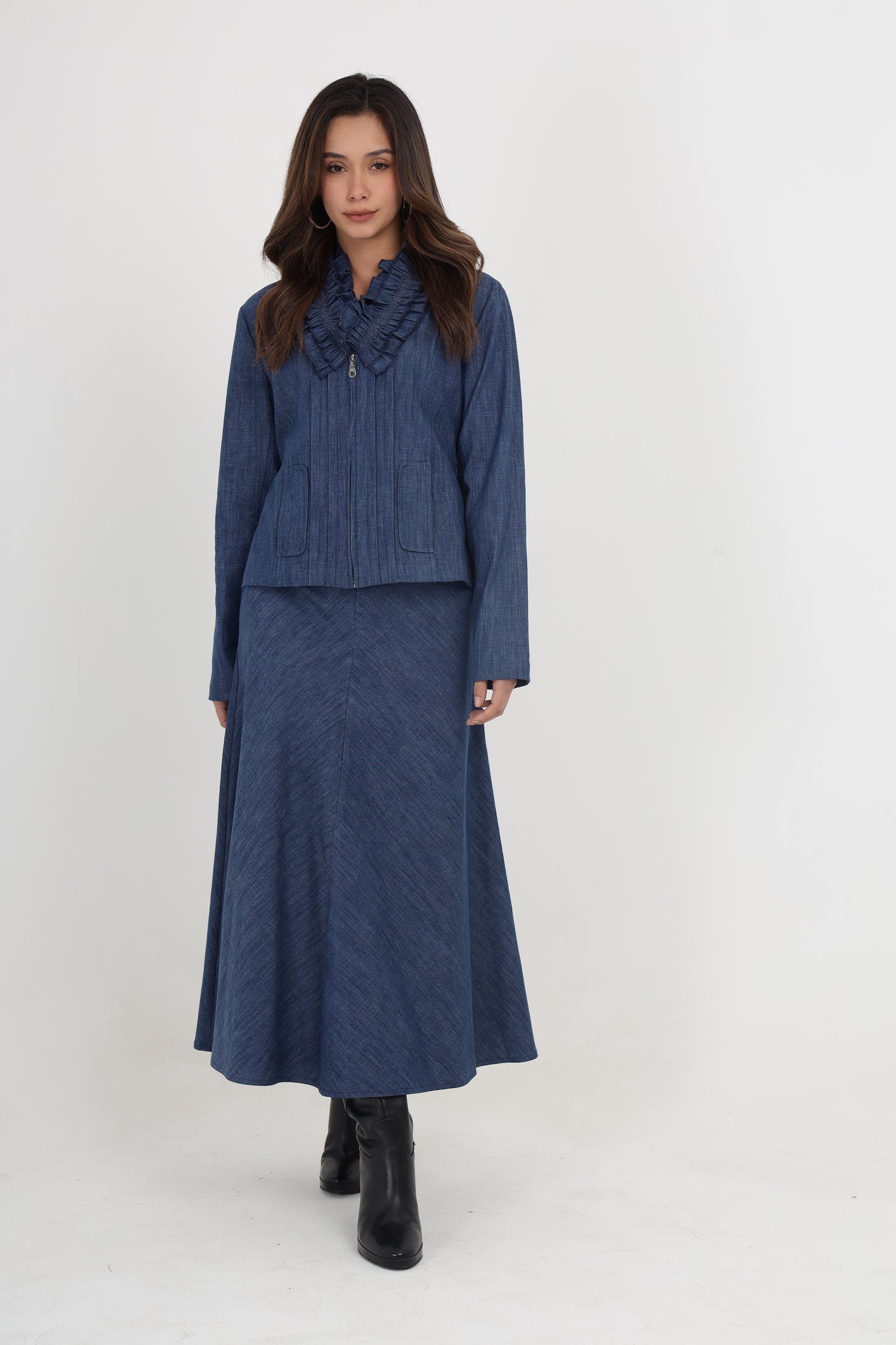 GLORIA DENIM JACKET WITH TIA DENIM SKIRT Mala Singh