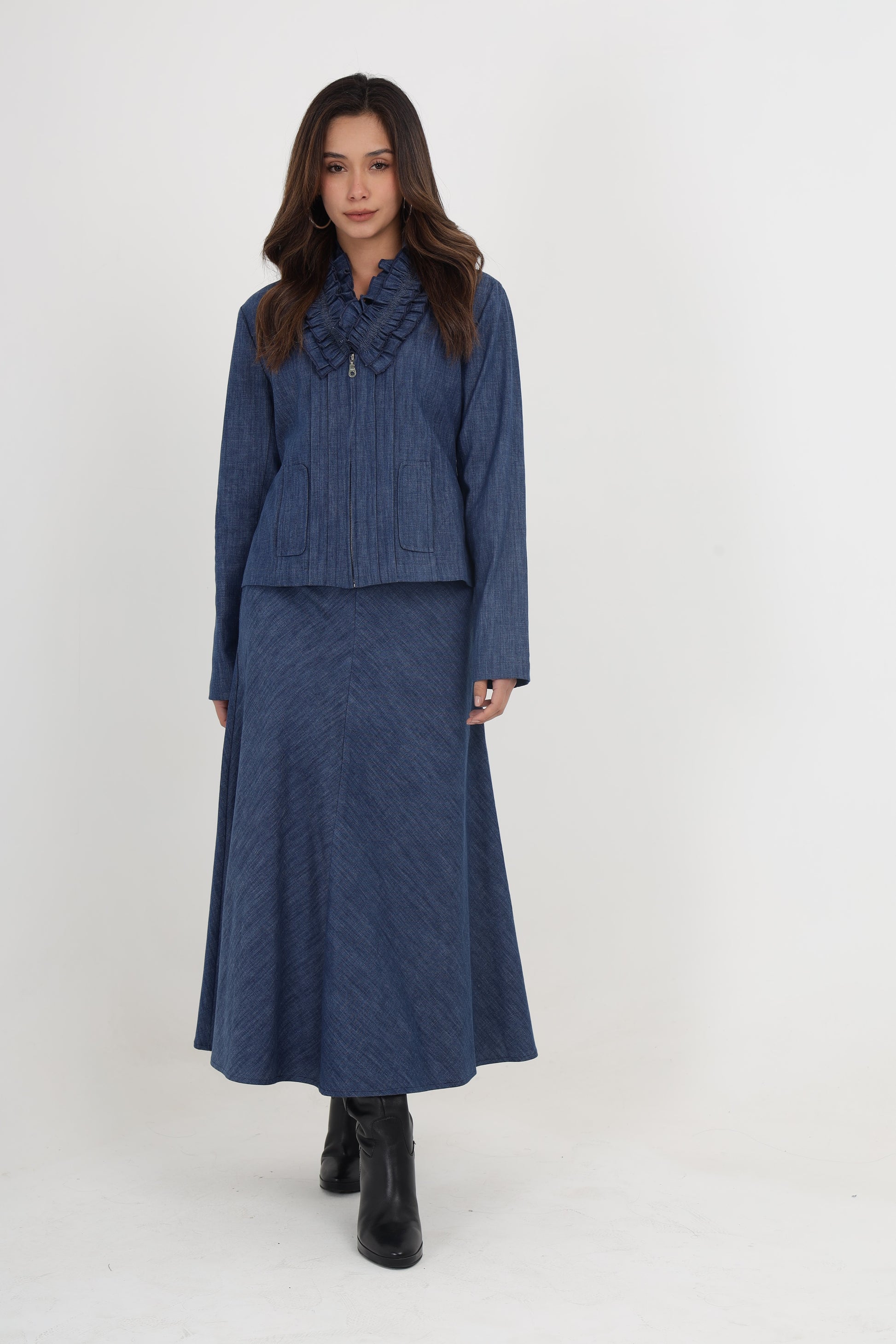 GLORIA DENIM JACKET WITH TIA DENIM SKIRT Mala Singh