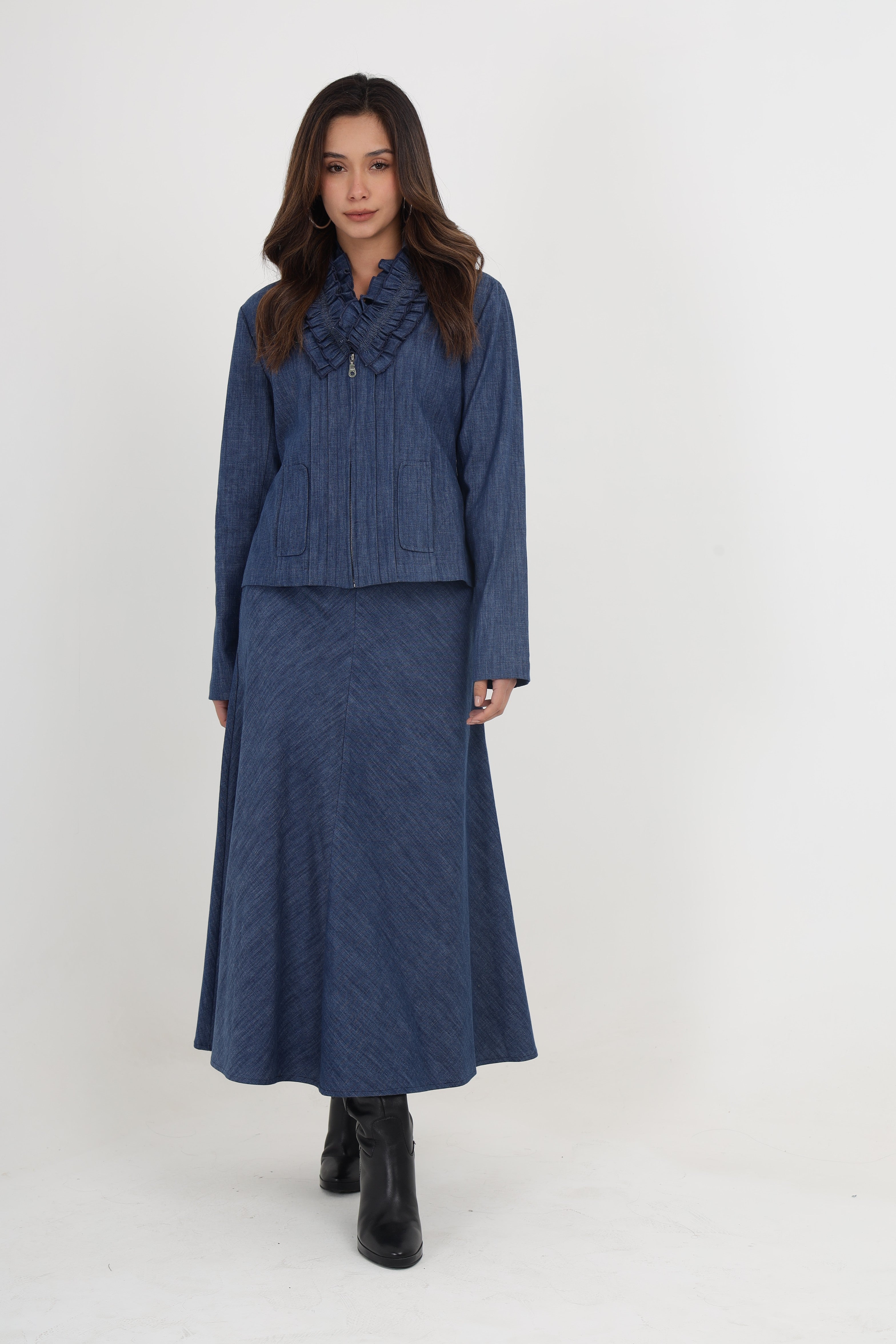 GLORIA DENIM JACKET WITH TIA DENIM SKIRT Mala Singh
