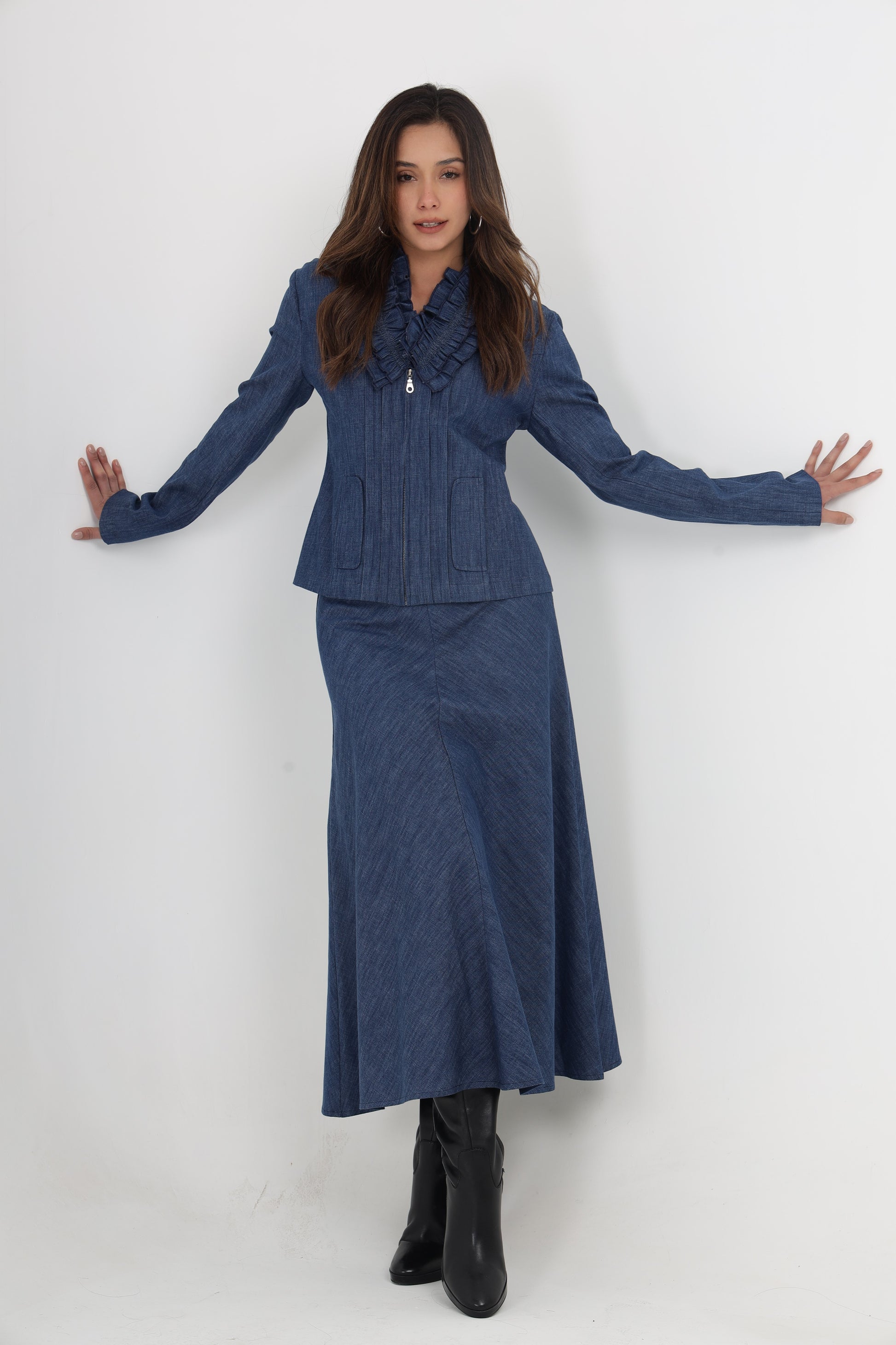 GLORIA DENIM JACKET WITH TIA DENIM SKIRT Mala Singh