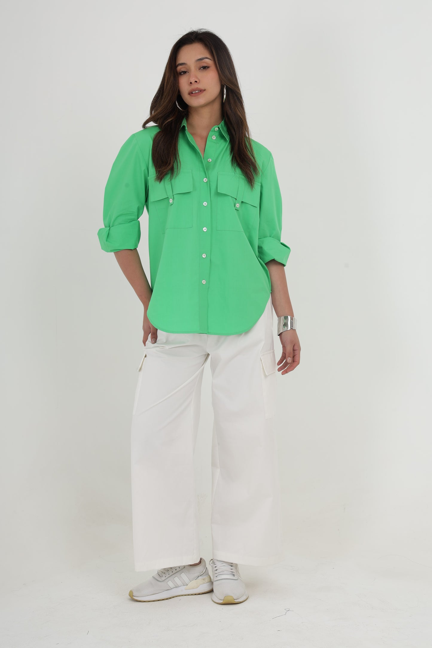 GEORGIA  APPLE GREEN SHIRT & WHITE DONNA PANT Mala Singh
