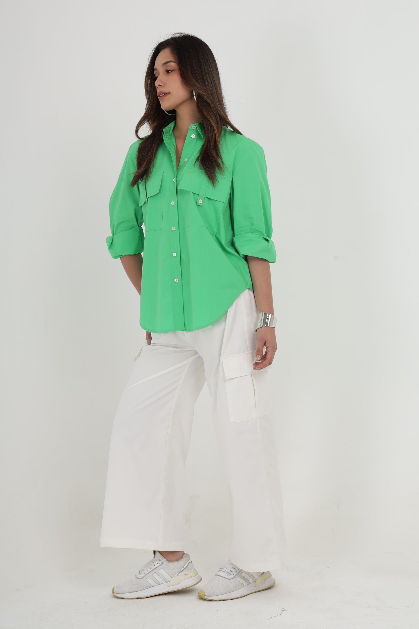 GEORGIA  APPLE GREEN SHIRT & WHITE DONNA PANT Mala Singh