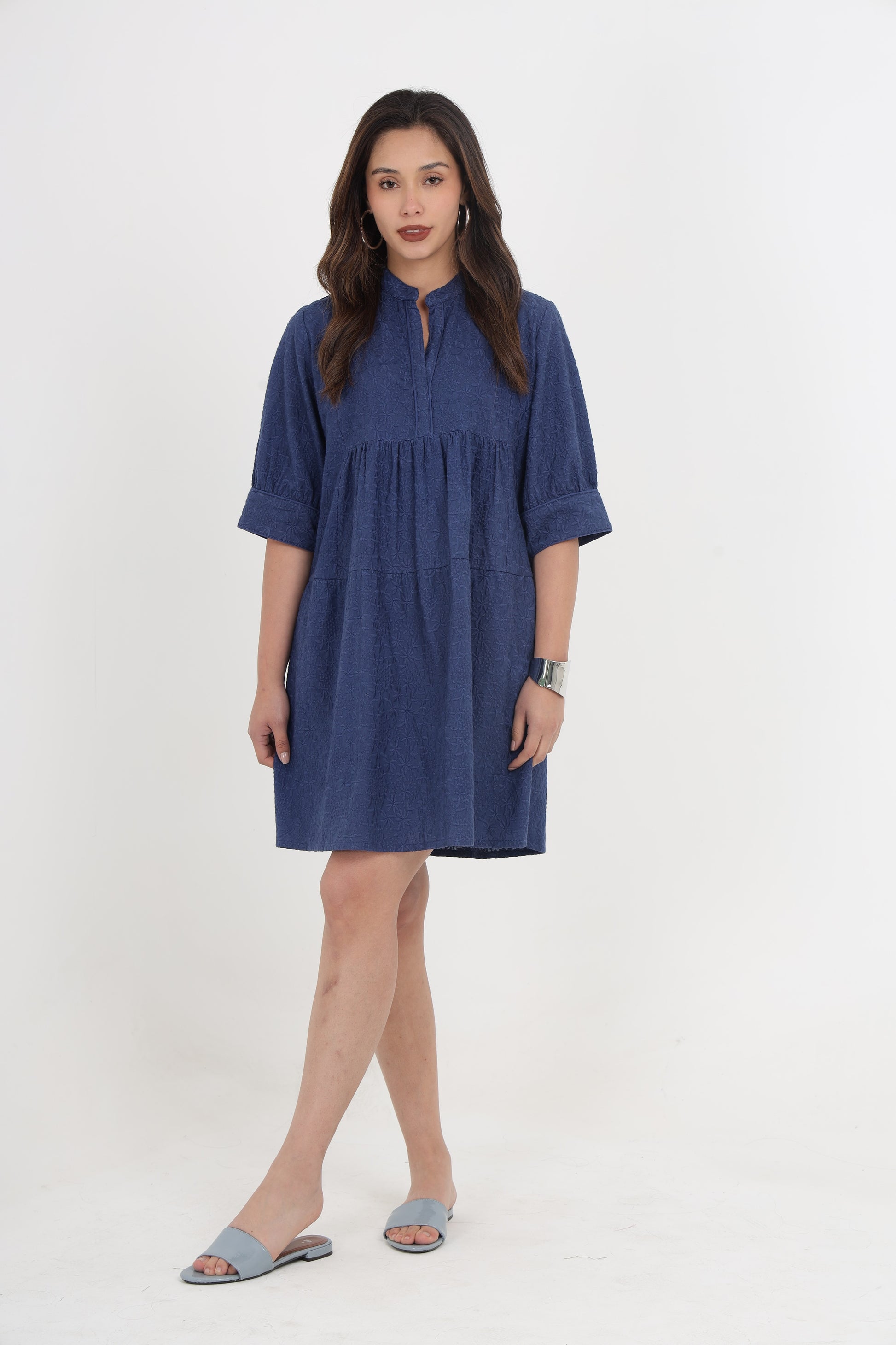 ANGELINA NAVY BLUE EMBROIDERED DRESS Mala Singh