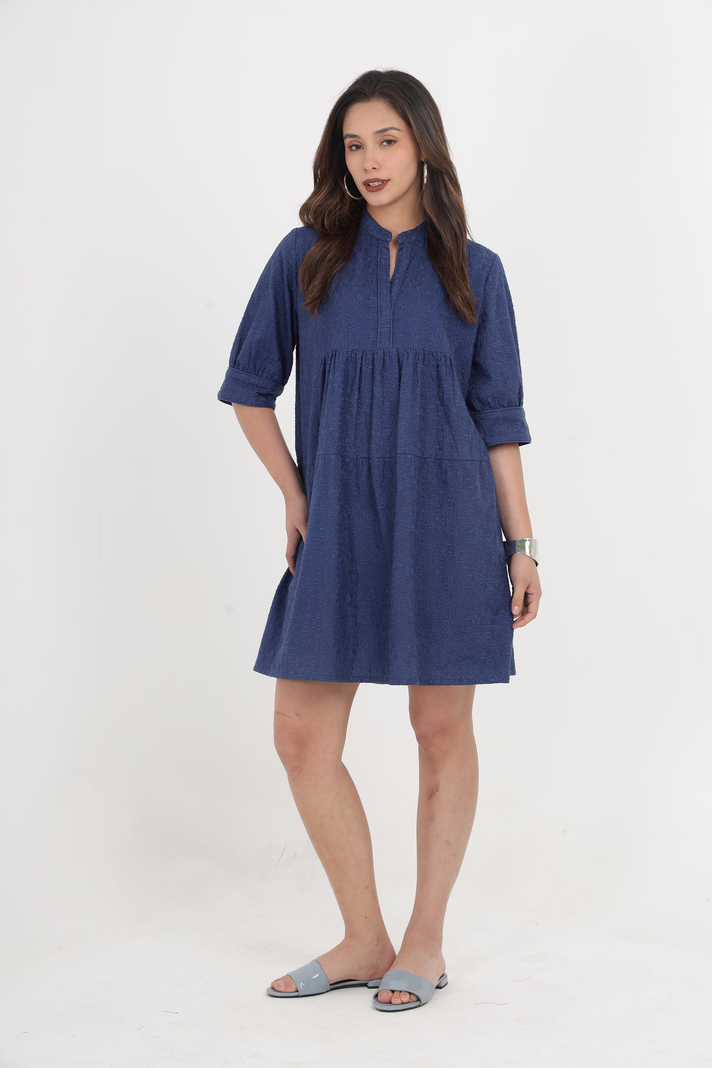 ANGELINA NAVY BLUE EMBROIDERED DRESS Mala Singh