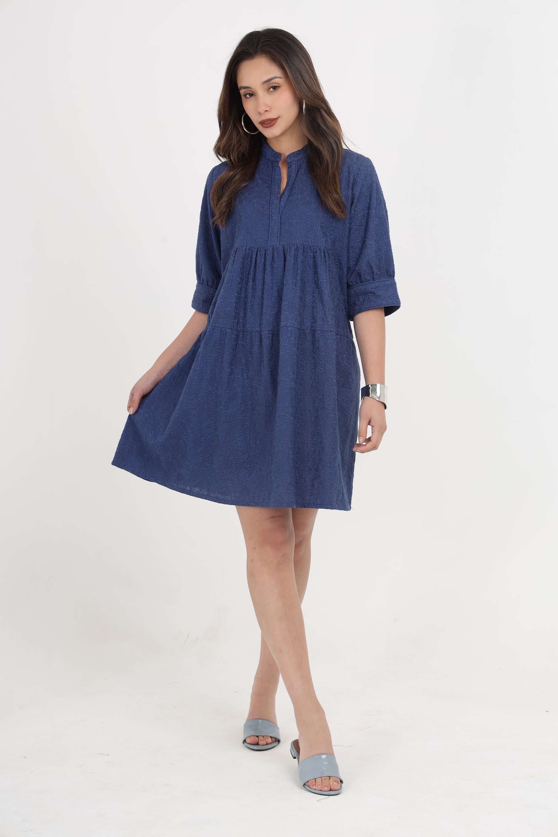 ANGELINA NAVY BLUE EMBROIDERED DRESS Mala Singh