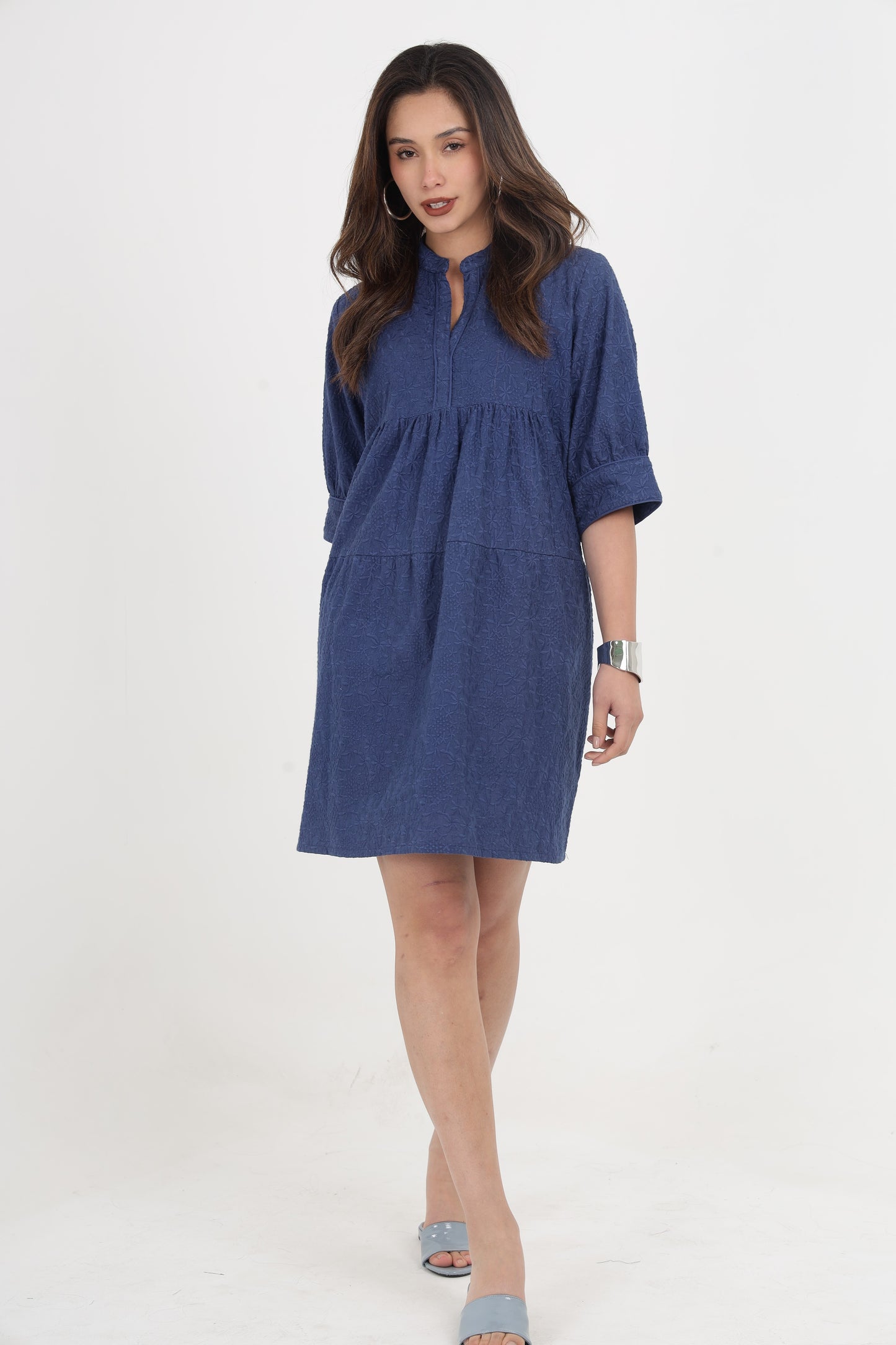 ANGELINA NAVY BLUE EMBROIDERED DRESS Mala Singh