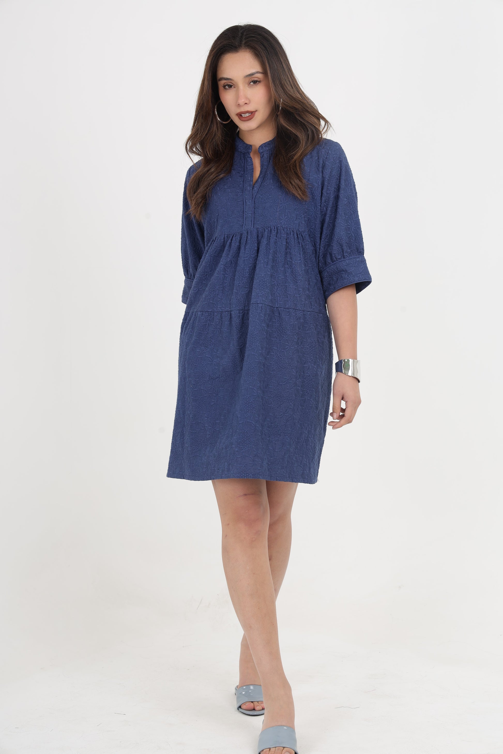 ANGELINA NAVY BLUE EMBROIDERED DRESS Mala Singh