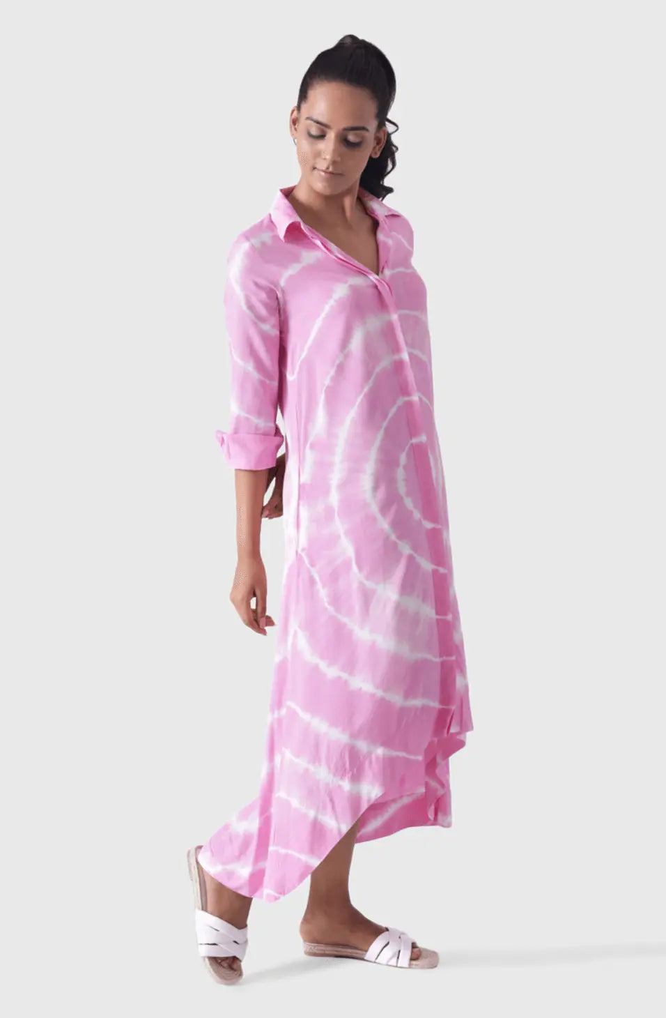 VINESSA Pink Circle Tie Dye High Low Shirt Dress Mala Singh