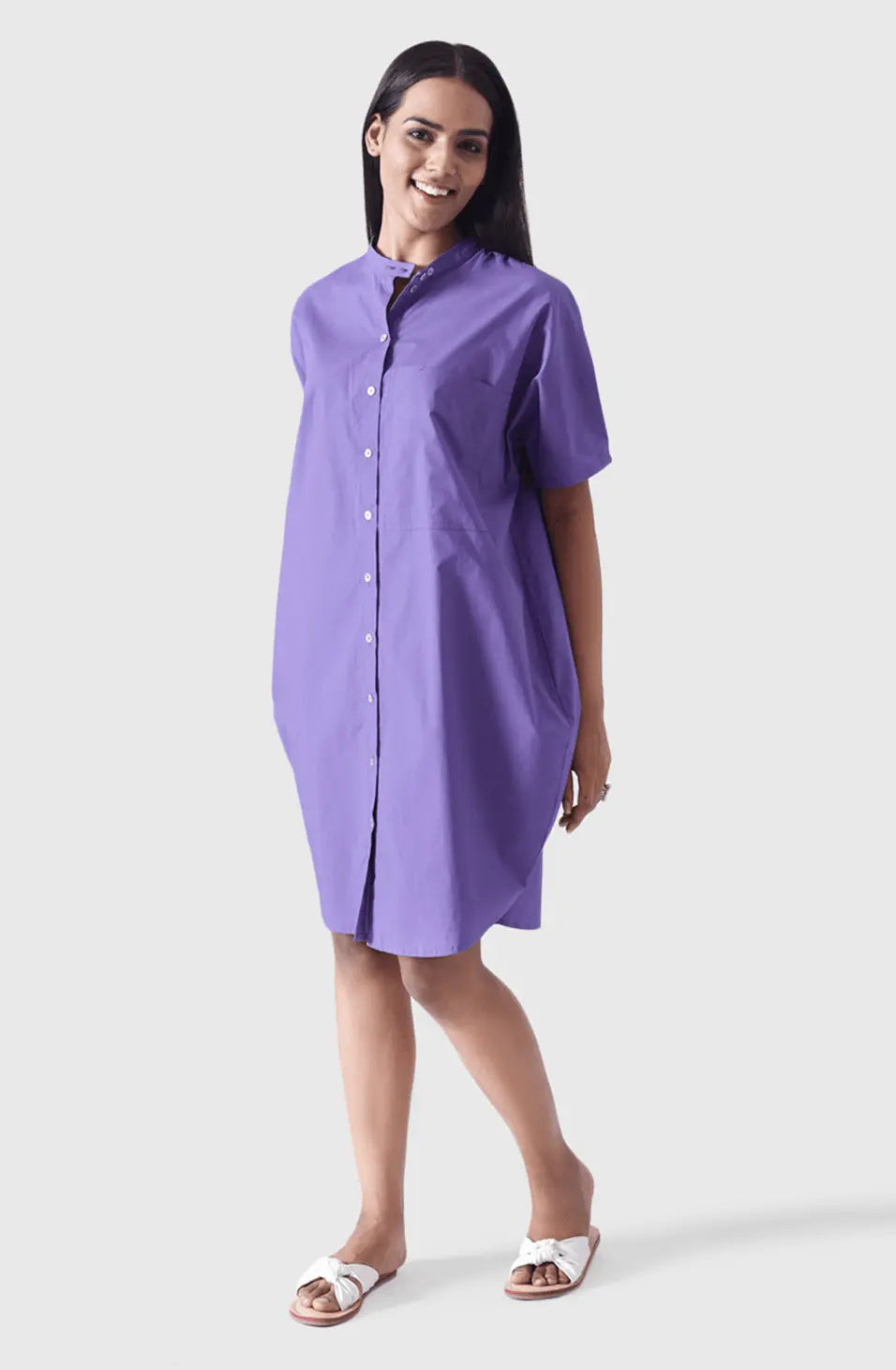 MALIBU Purple Balloon Shirt Dress Mala Singh