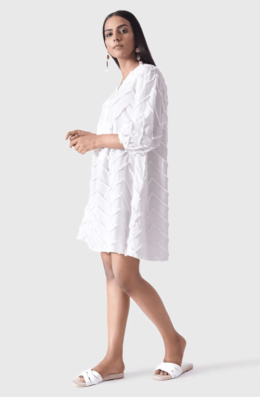 SUMMER SHIFT Embroidered White Chevron Dress Mala Singh