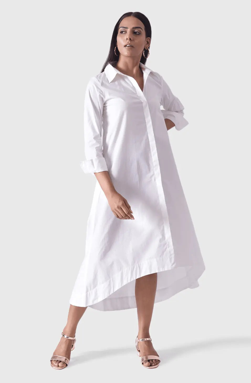 VINESSA White High Low Shirt Dress Mala Singh