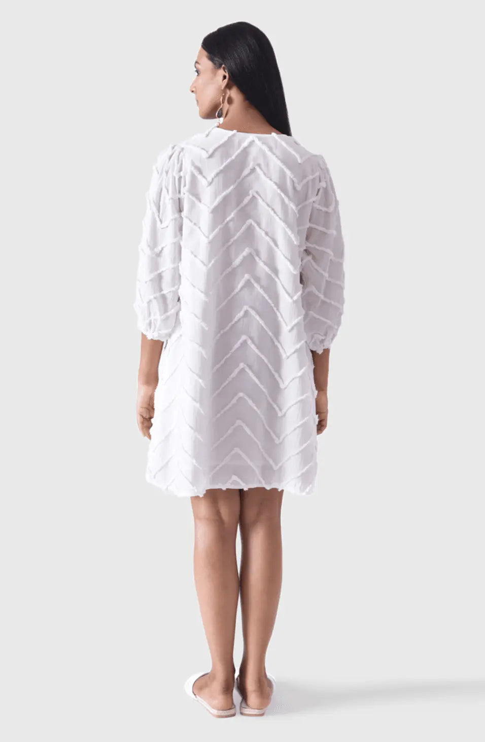 SUMMER SHIFT Embroidered White Chevron Dress Mala Singh