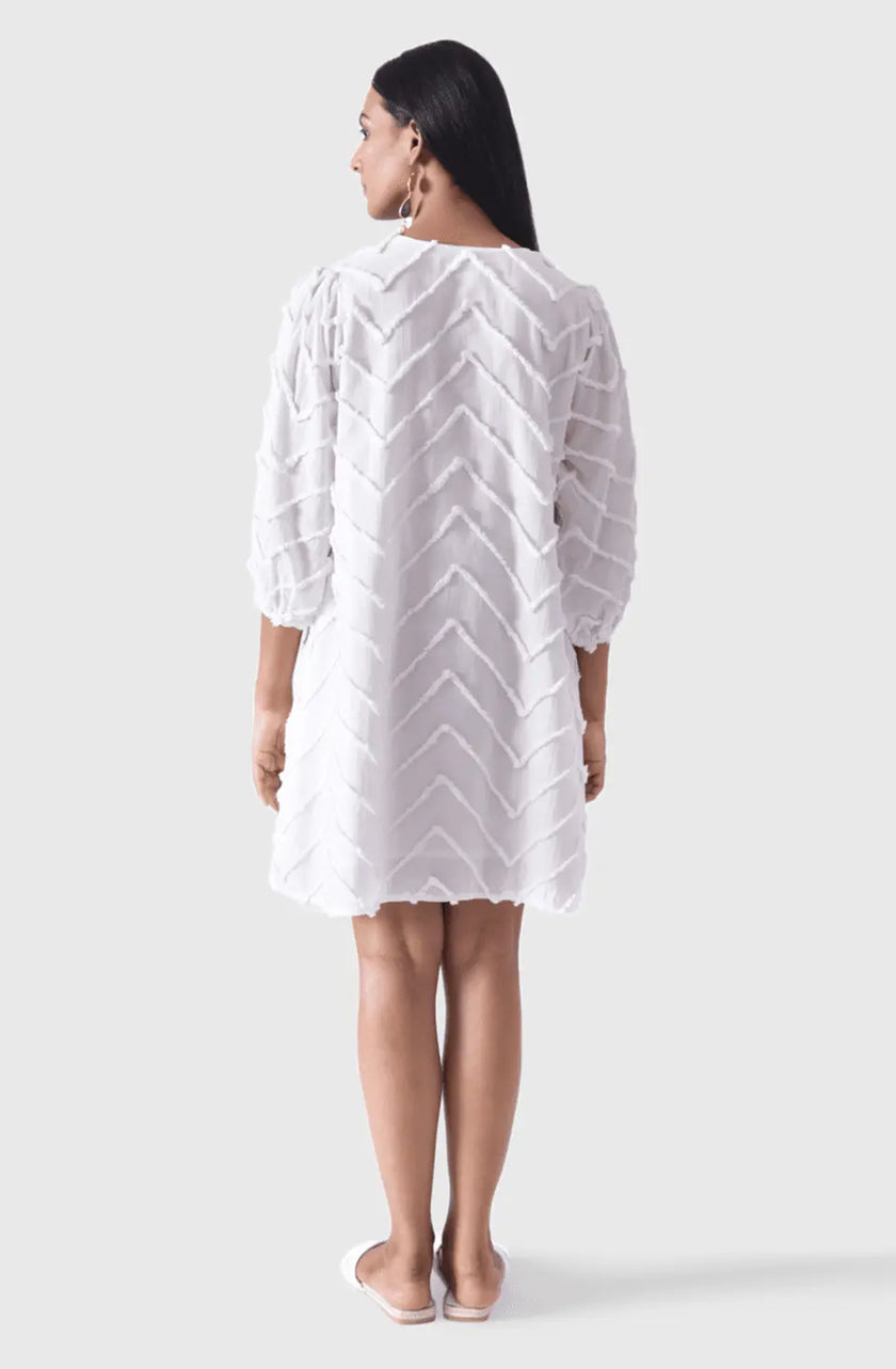 SUMMER SHIFT Embroidered White Chevron Dress Mala Singh