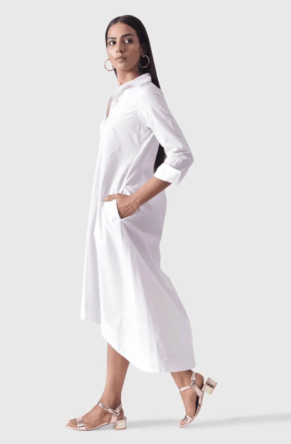VINESSA White High Low Shirt Dress Mala Singh
