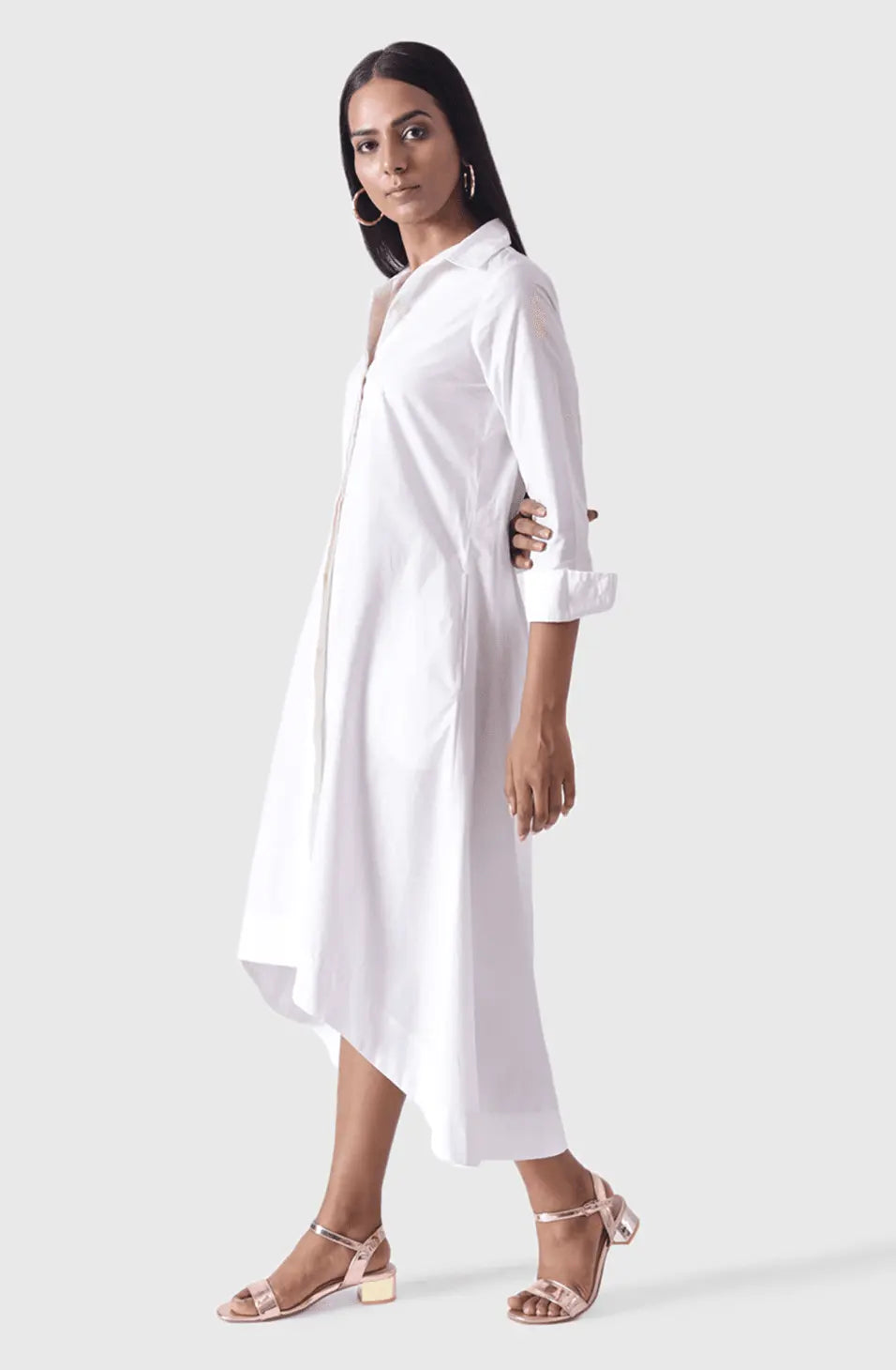 VINESSA White High Low Shirt Dress Mala Singh