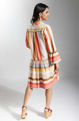 ELLA Jacquard stripe Rust Knee Length Dress