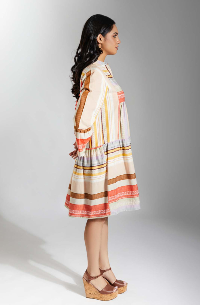 ELLA Jacquard stripe Rust Knee Length Dress