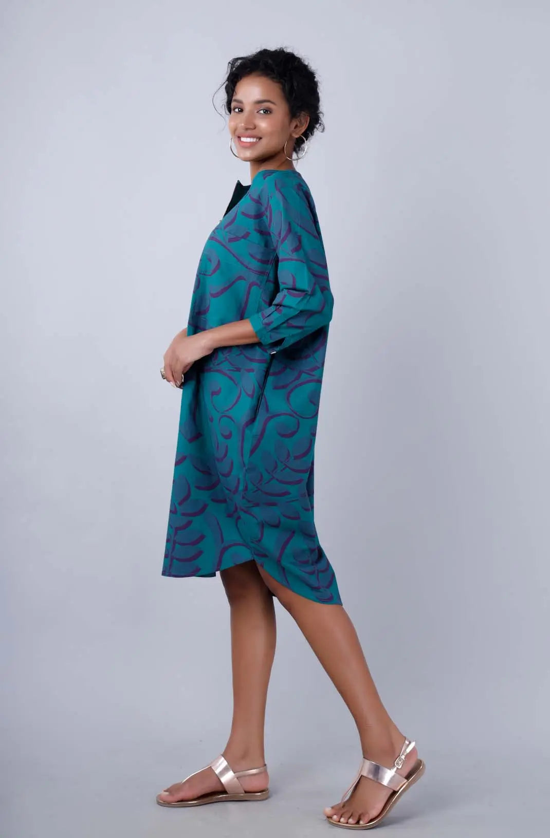 MONACO Teal Tapestry Print Shirt Dress Mala Singh