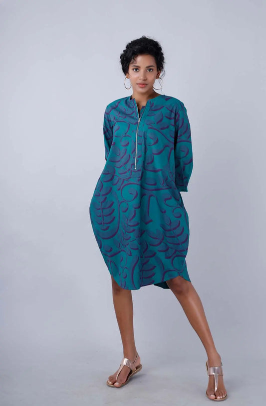 MONACO Teal Tapestry Print Shirt Dress Mala Singh