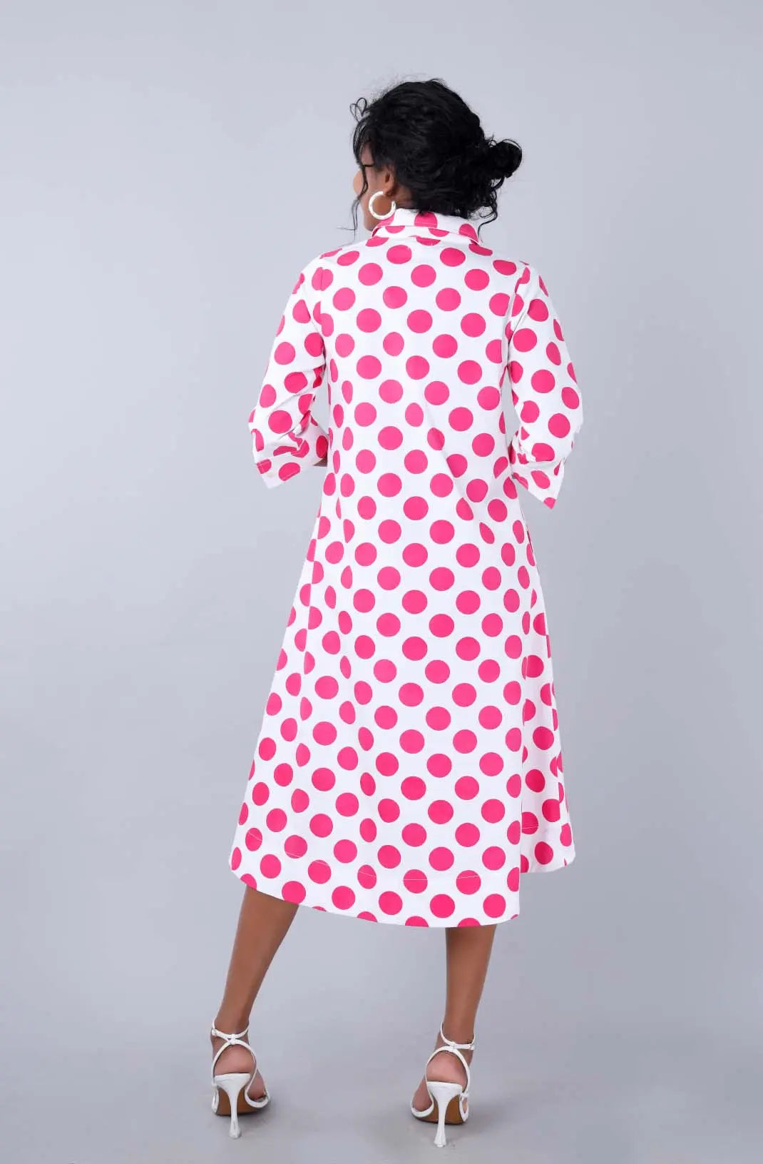 MELODY Fuchsia Polka Dot Print Shirt Dress Mala Singh