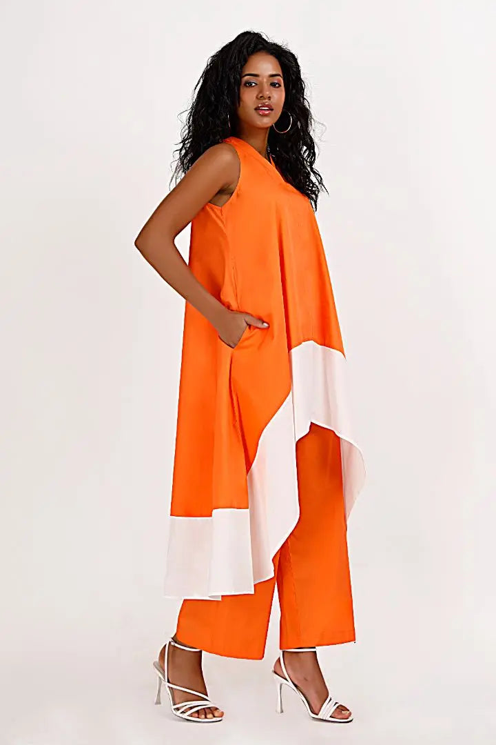 KOCHI White & Orange Co-Ord Set Mala Singh