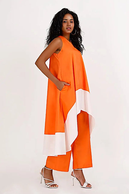 KOCHI White & Orange Co-Ord Set Mala Singh