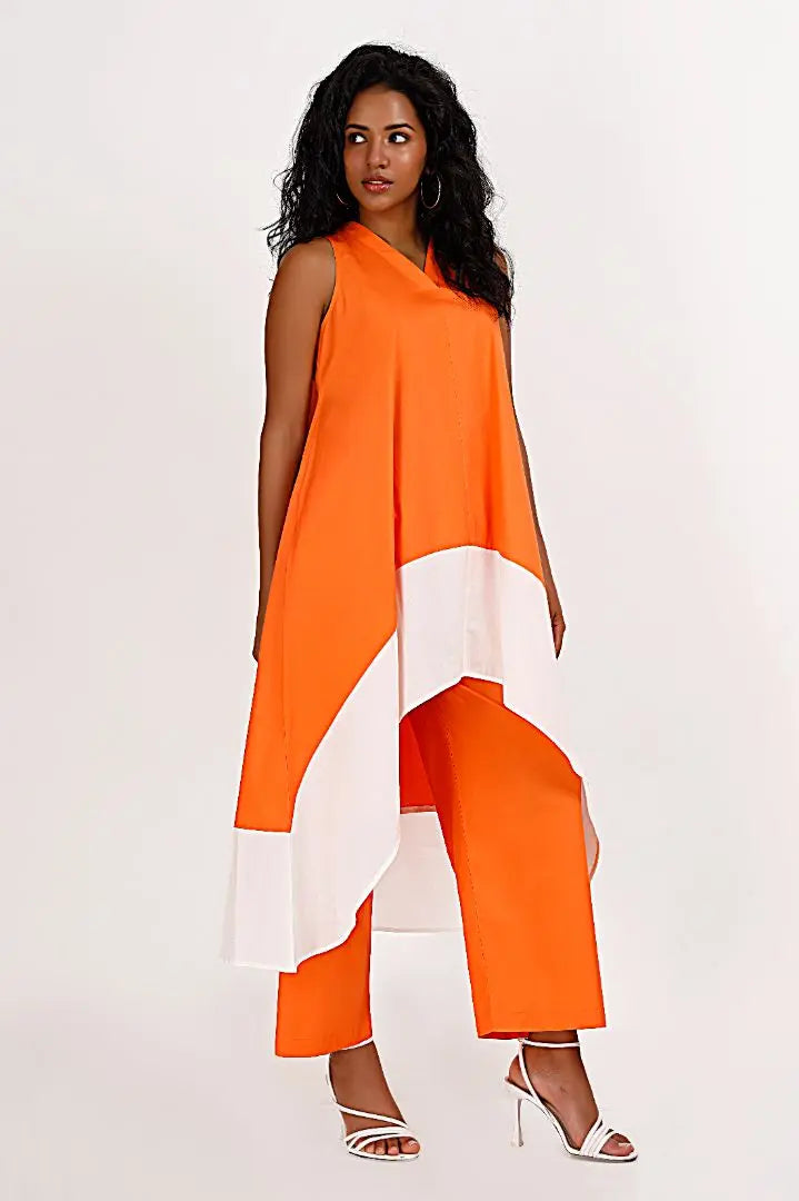 KOCHI White & Orange Co-Ord Set Mala Singh