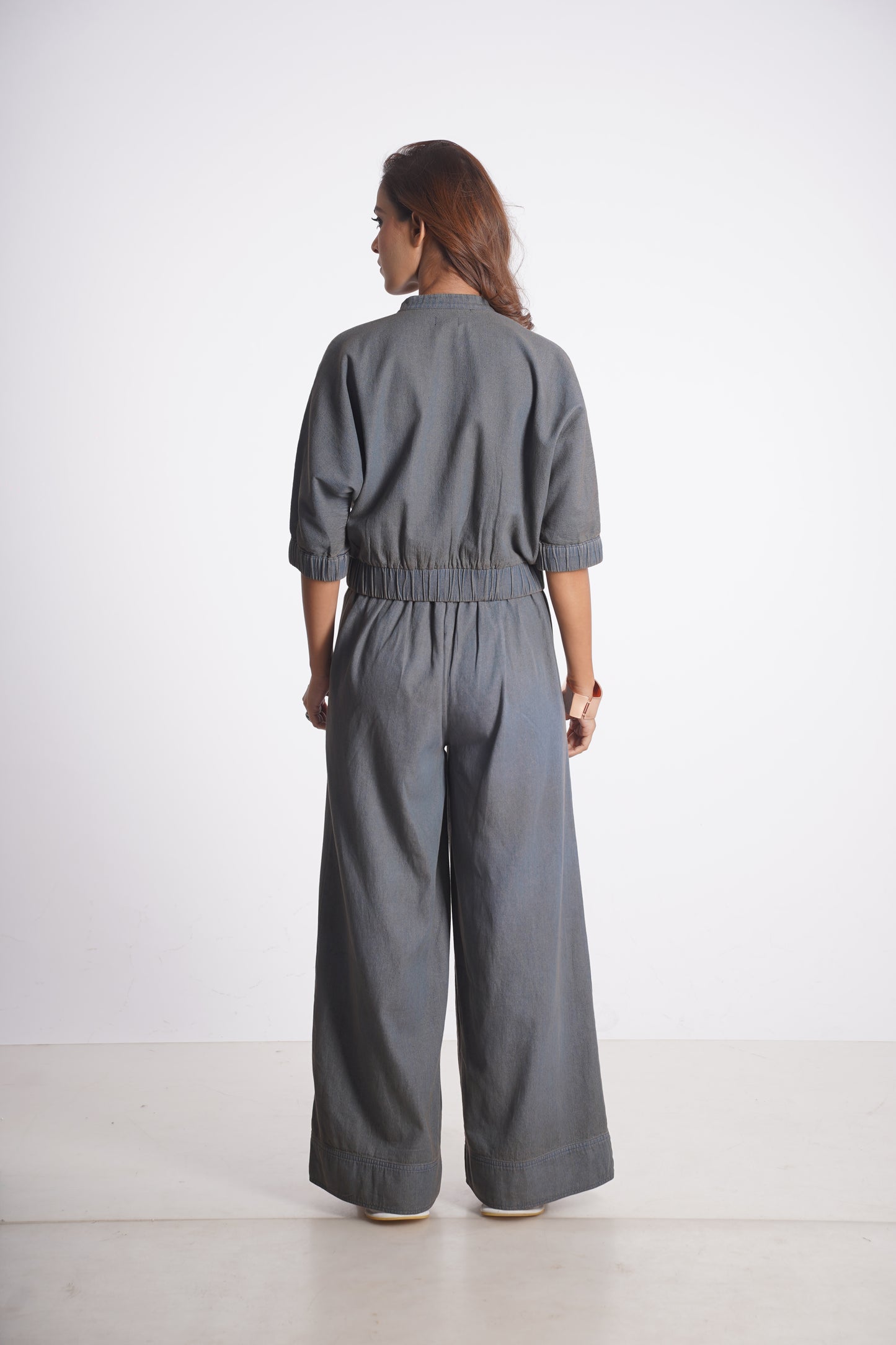 MARILYN CROPPED DENIM BOMBER JACKET & LUCIA DENIM PANT Mala Singh