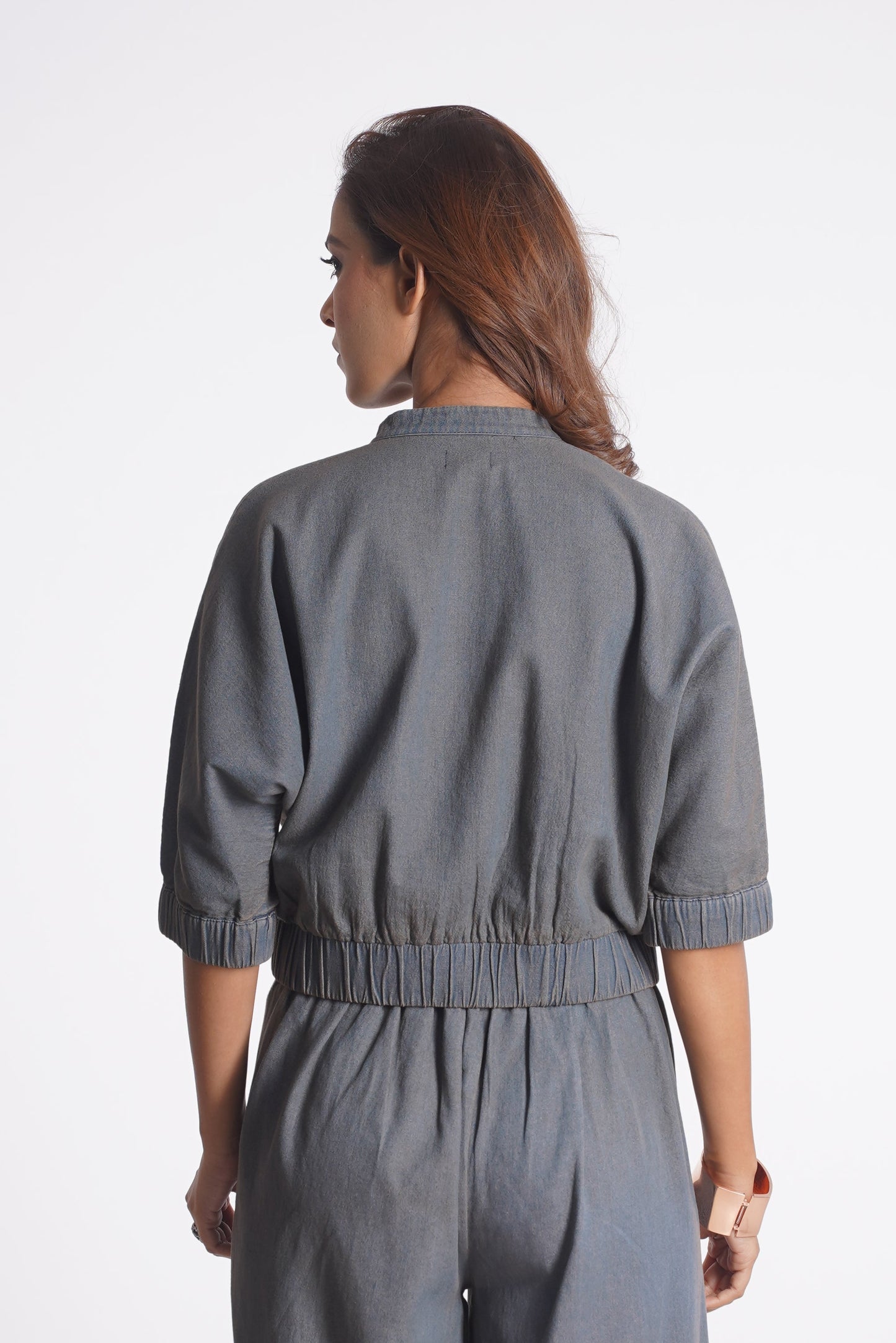 MARILYN CROPPED DENIM BOMBER JACKET