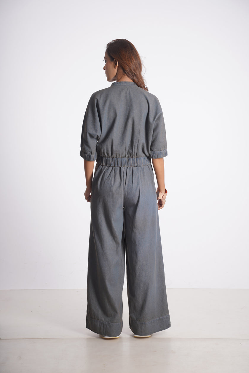 MARILYN CROPPED DENIM BOMBER JACKET & LUCIA DENIM PANT Mala Singh