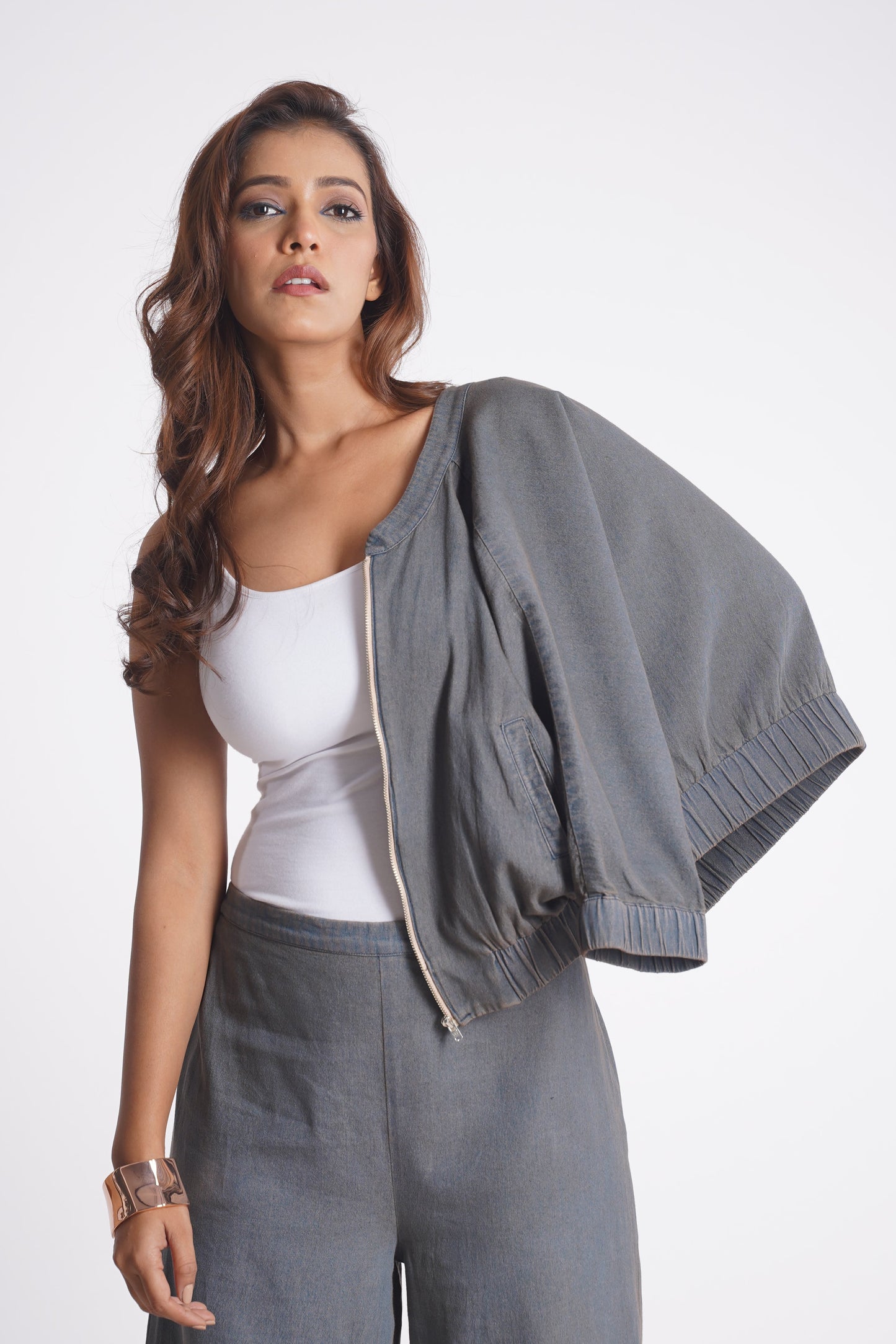 MARILYN CROPPED DENIM BOMBER JACKET