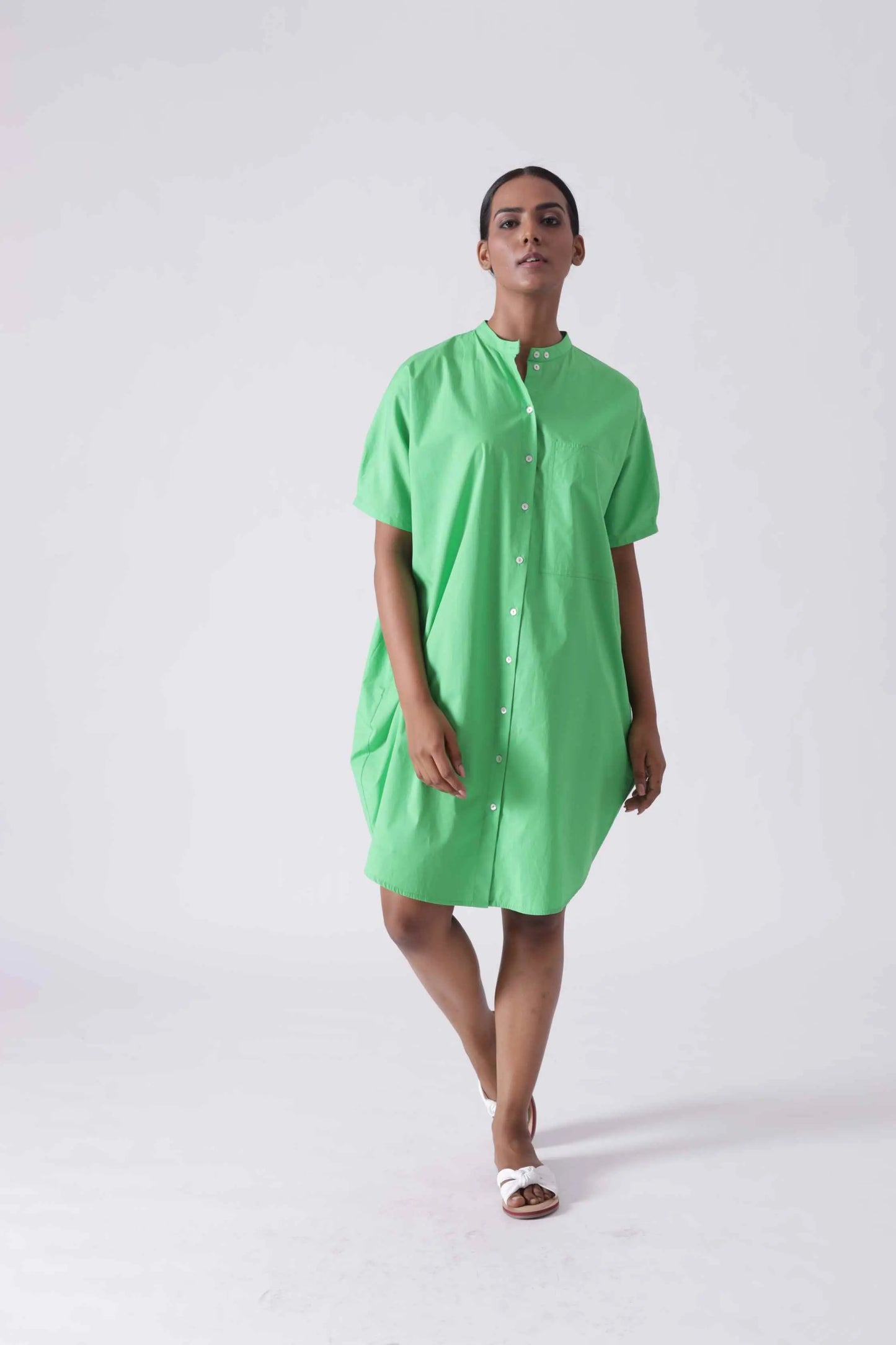 MALIBU Apple Green Balloon Shirt Dress Mala Singh